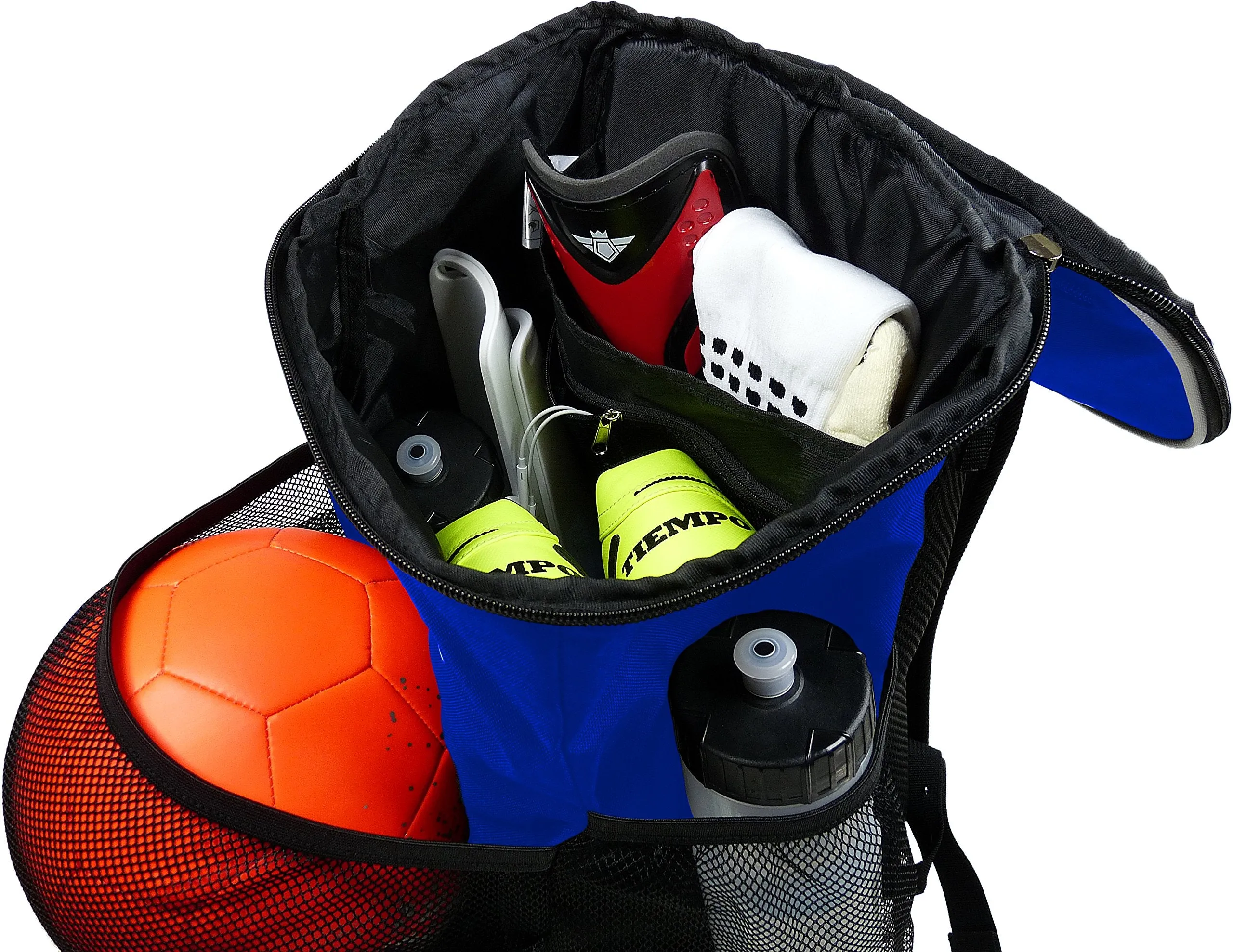 Soccer Backpack with Ball Holder Compartment - for Boys & Girls | Bag Fits All Soccer Equipment & Gym Gear (Black) (Blue)