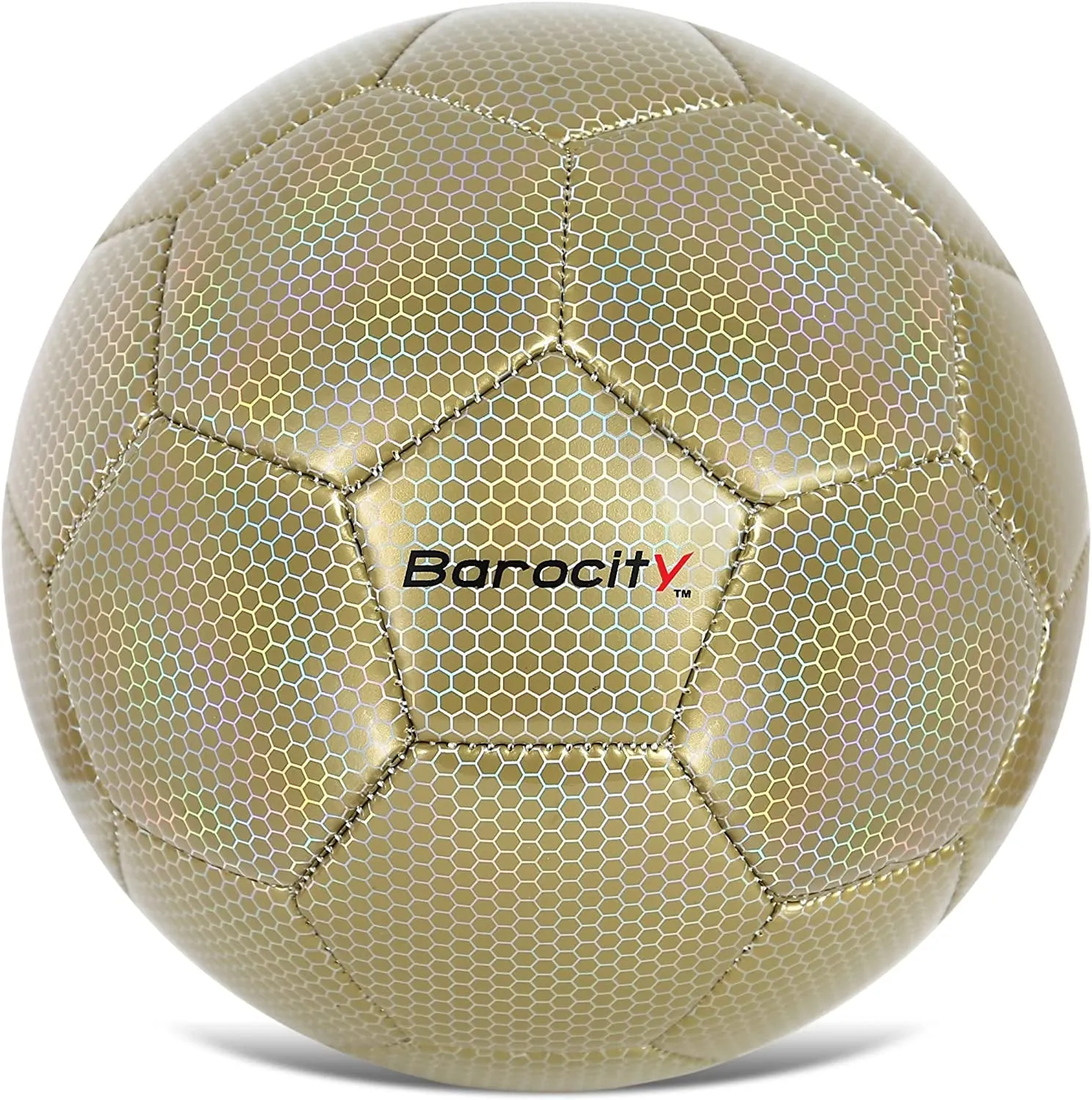 Soccer Ball - Premium Boy and Girl Official Match Ball with Cool Reflective Iridescent Rainbow Hex Pattern, Durable, Indoor, Outdoor, Training, Practice, Playtime and Games