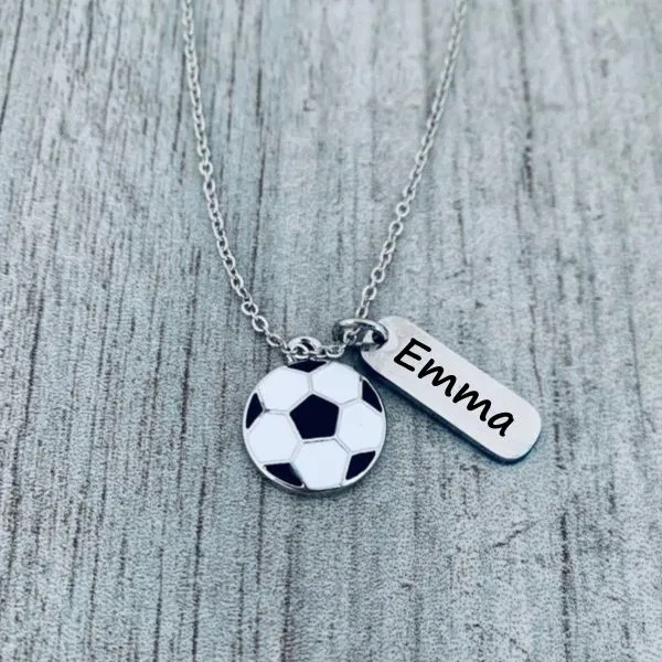 Soccer Engraved Tag Charm Necklace