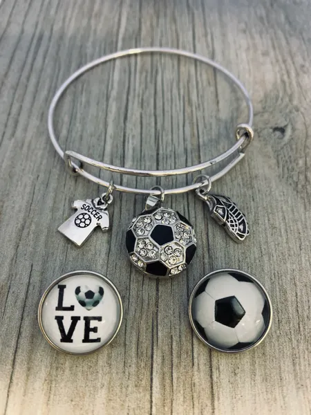 Soccer Interchangeable Snap Charm Bangle Bracelet