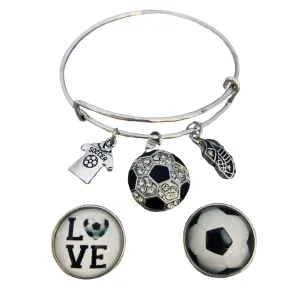 Soccer Interchangeable Snap Charm Bangle Bracelet