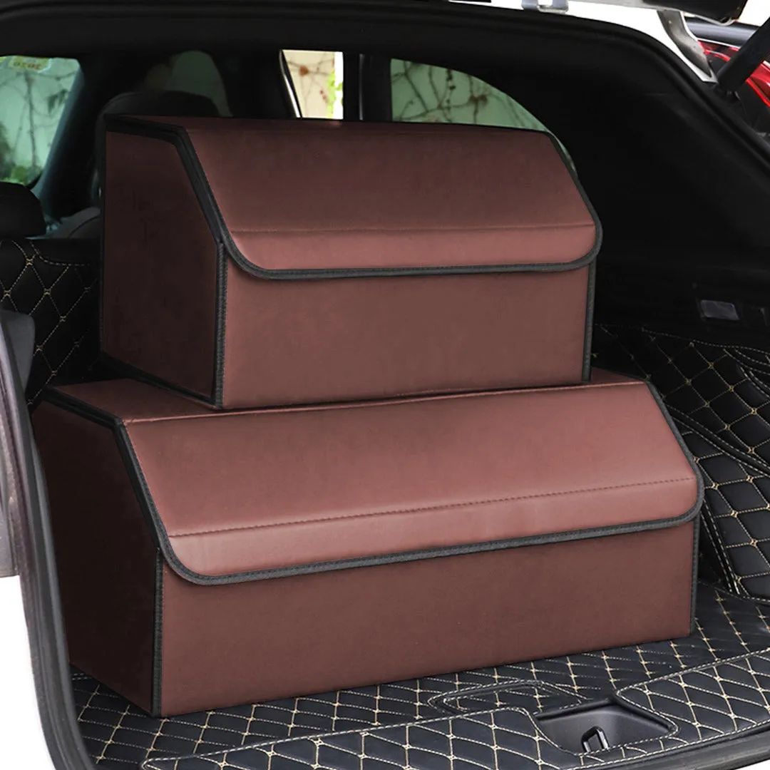 SOGA Leather Car Boot Collapsible Foldable Trunk Cargo Organizer Portable Storage Box Coffee Medium