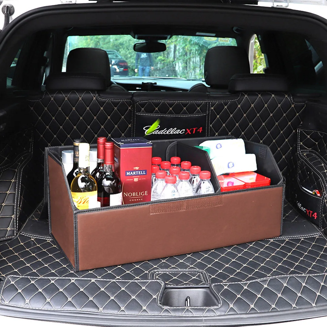 SOGA Leather Car Boot Collapsible Foldable Trunk Cargo Organizer Portable Storage Box Coffee Medium