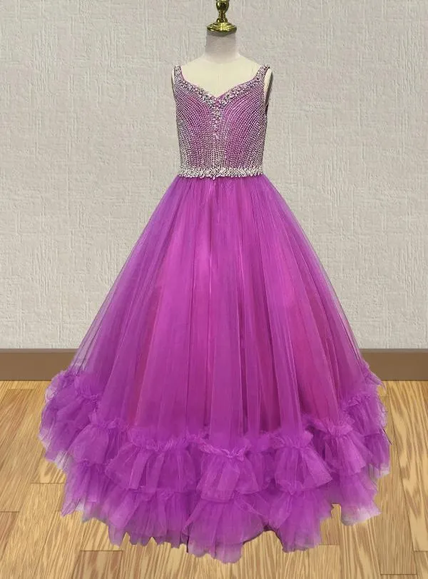 Stunning Beaded Bodice Purple Pagaent Ball Gown