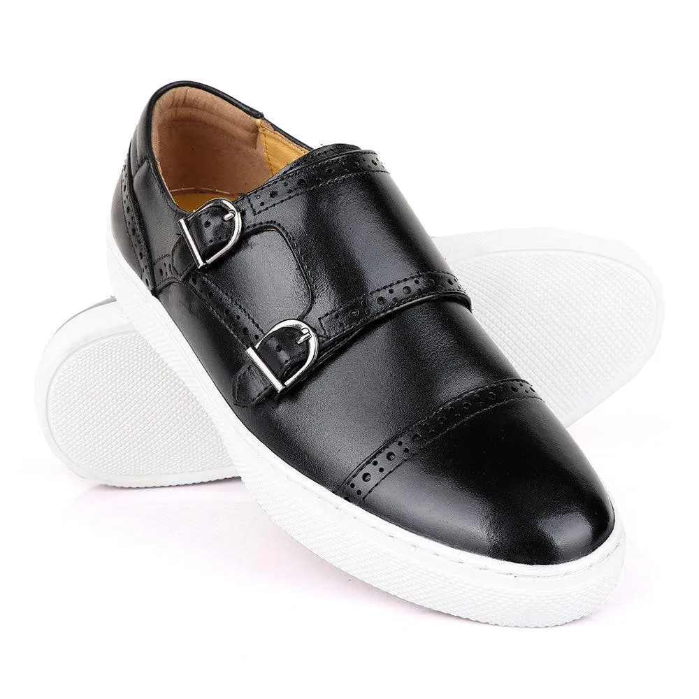 Terry Taylors Double Strap Black Leather Sneaker Shoe