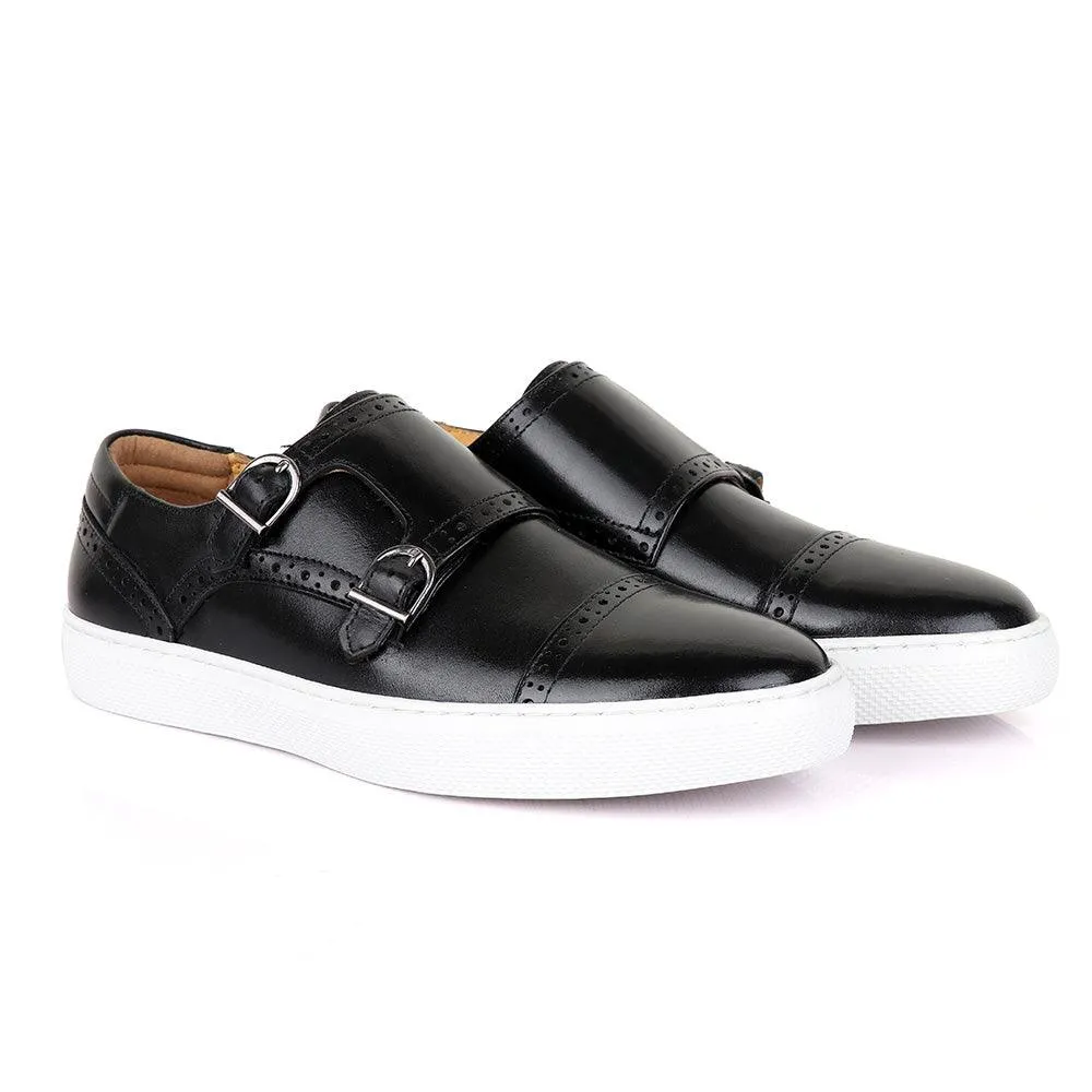 Terry Taylors Double Strap Black Leather Sneaker Shoe