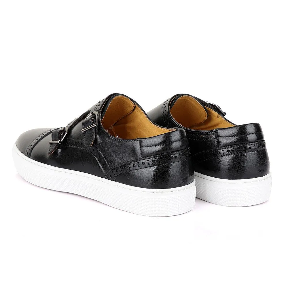 Terry Taylors Double Strap Black Leather Sneaker Shoe