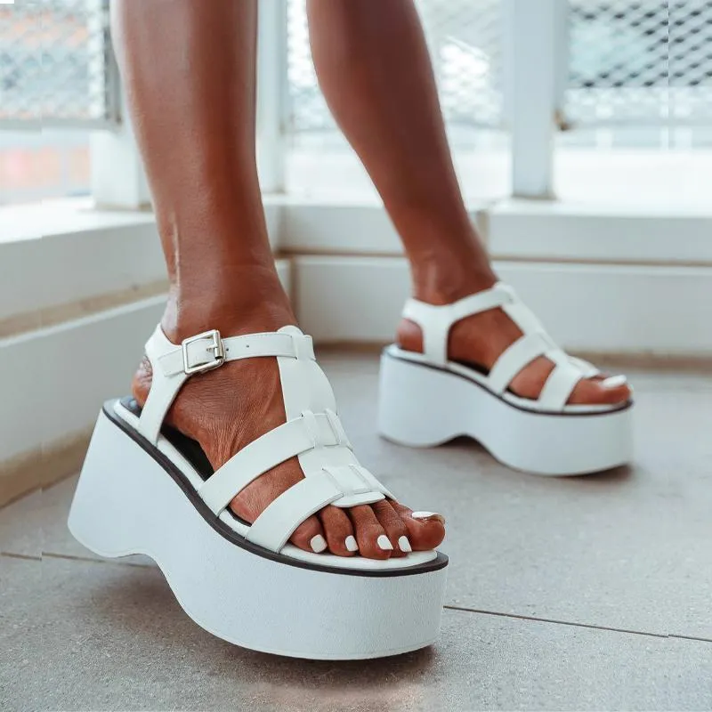 Thick Soled Slope Heeled Roman Sandals