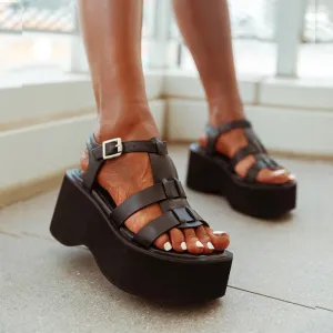 Thick Soled Slope Heeled Roman Sandals