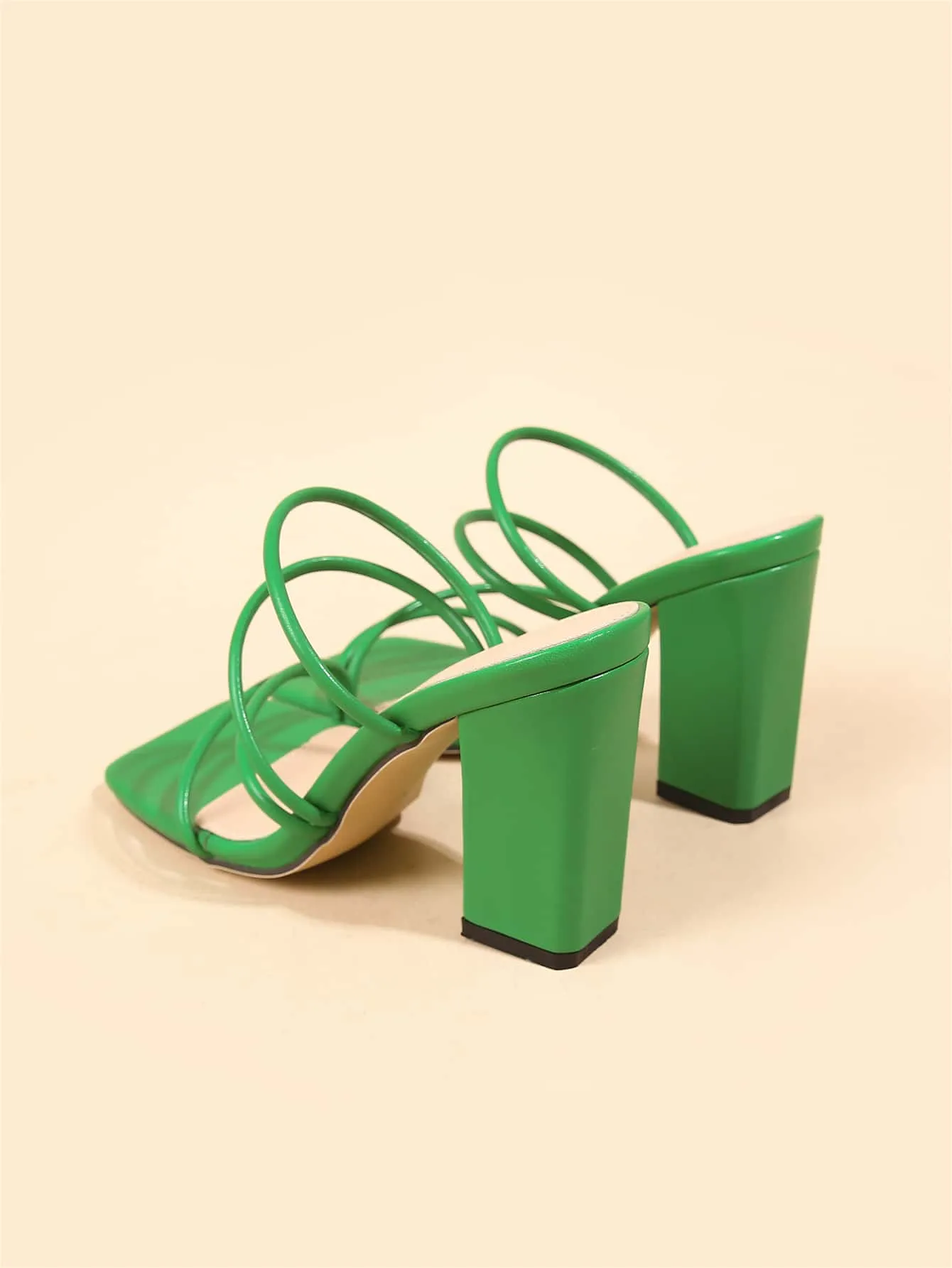 Thin Strap Chunky Heeled Mule Sandals