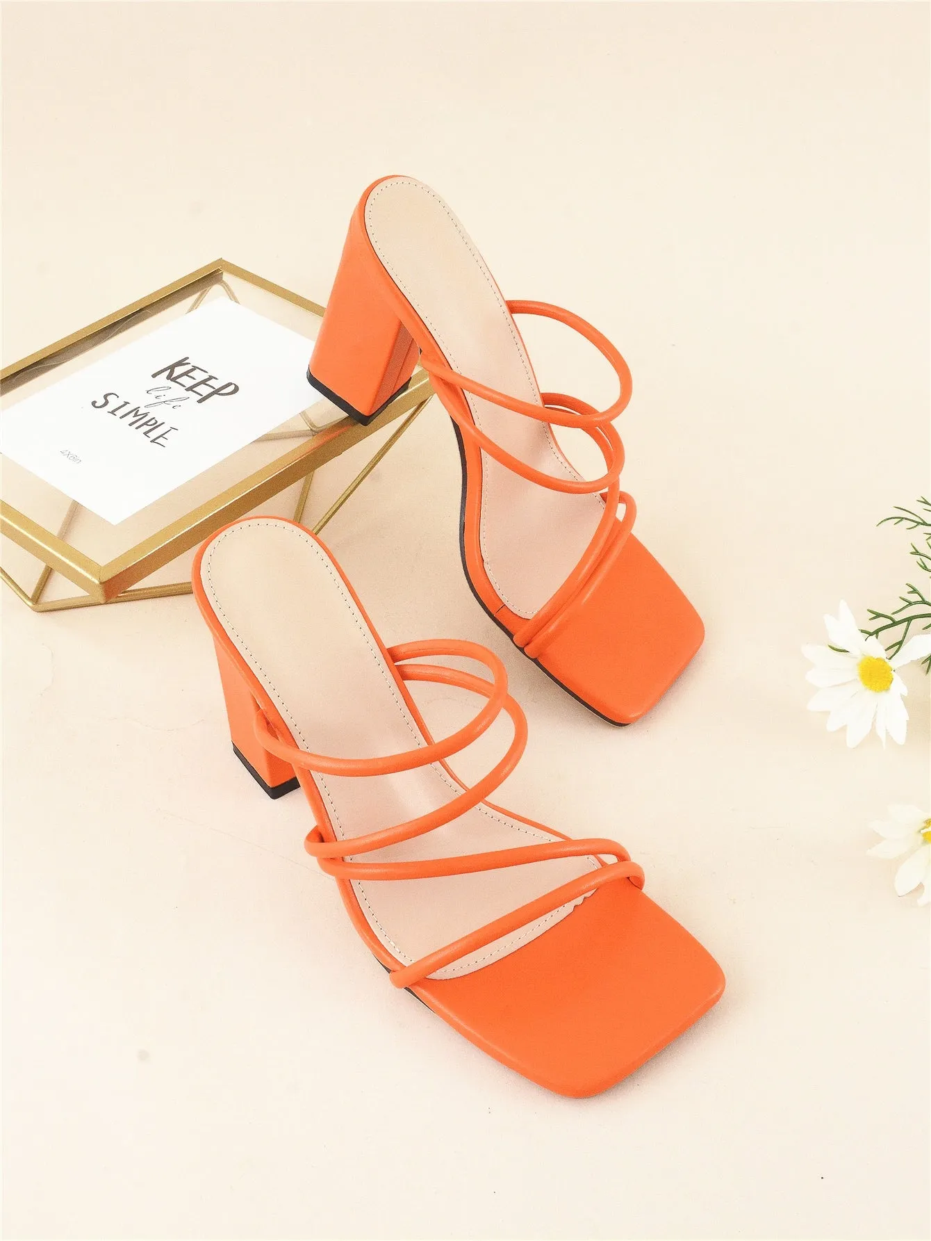 Thin Strap Chunky Heeled Mule Sandals