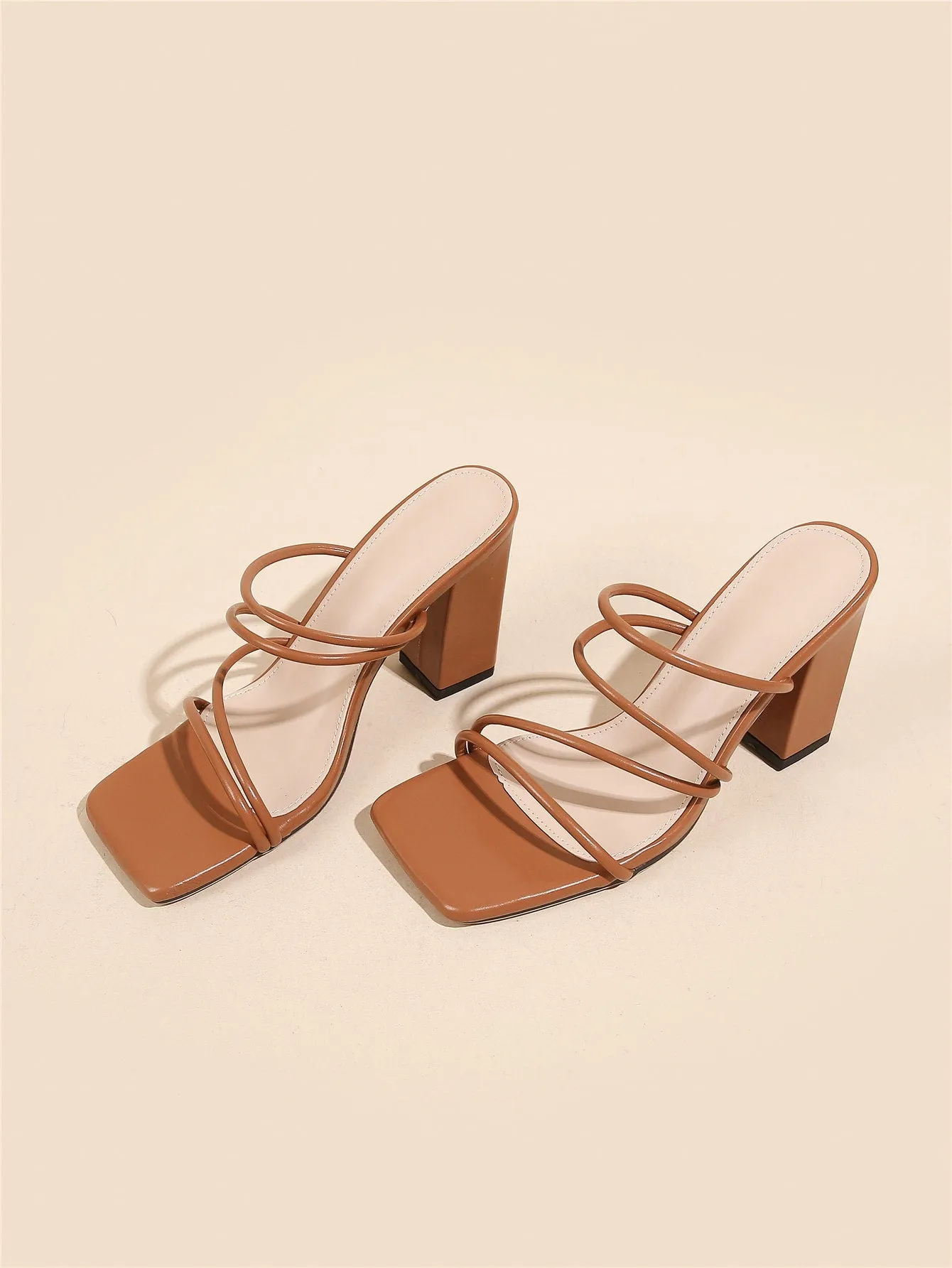 Thin Strap Chunky Heeled Mule Sandals