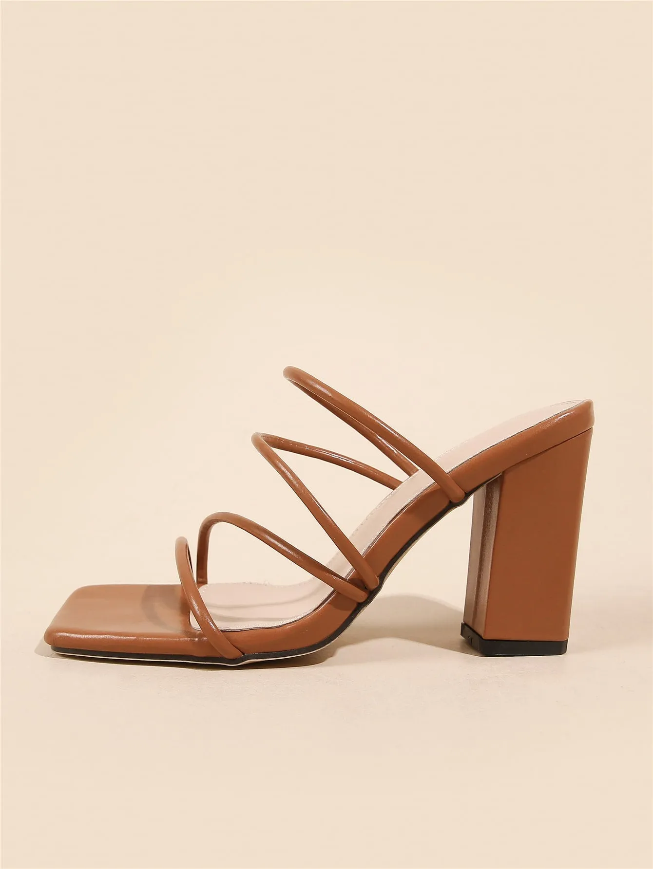 Thin Strap Chunky Heeled Mule Sandals