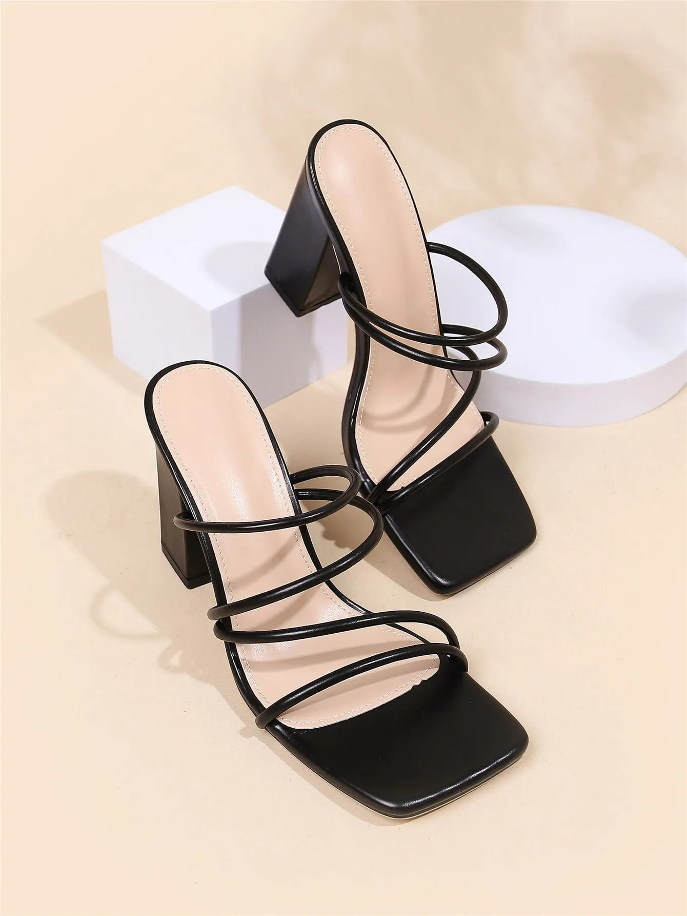 Thin Strap Chunky Heeled Mule Sandals