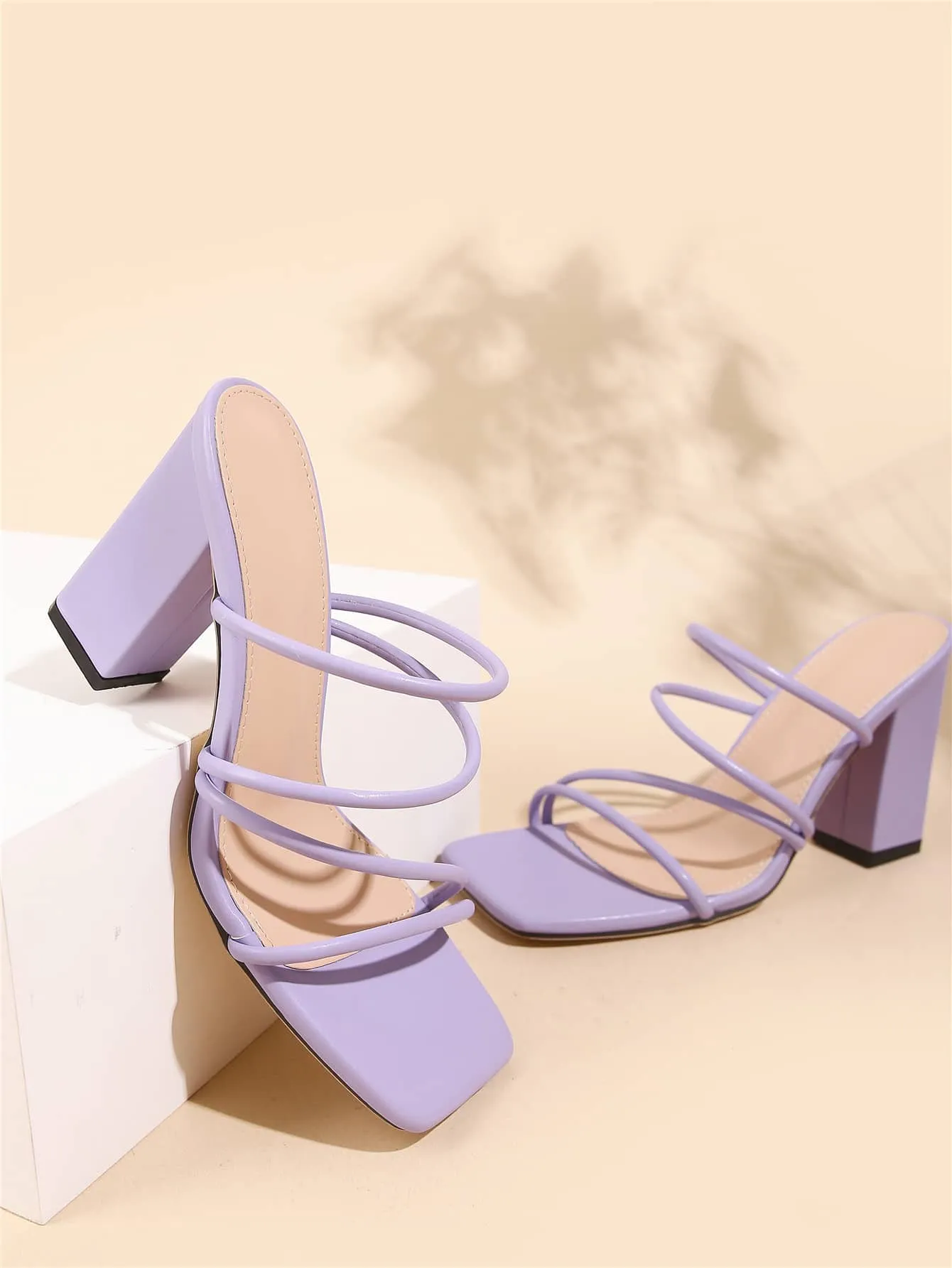 Thin Strap Chunky Heeled Mule Sandals