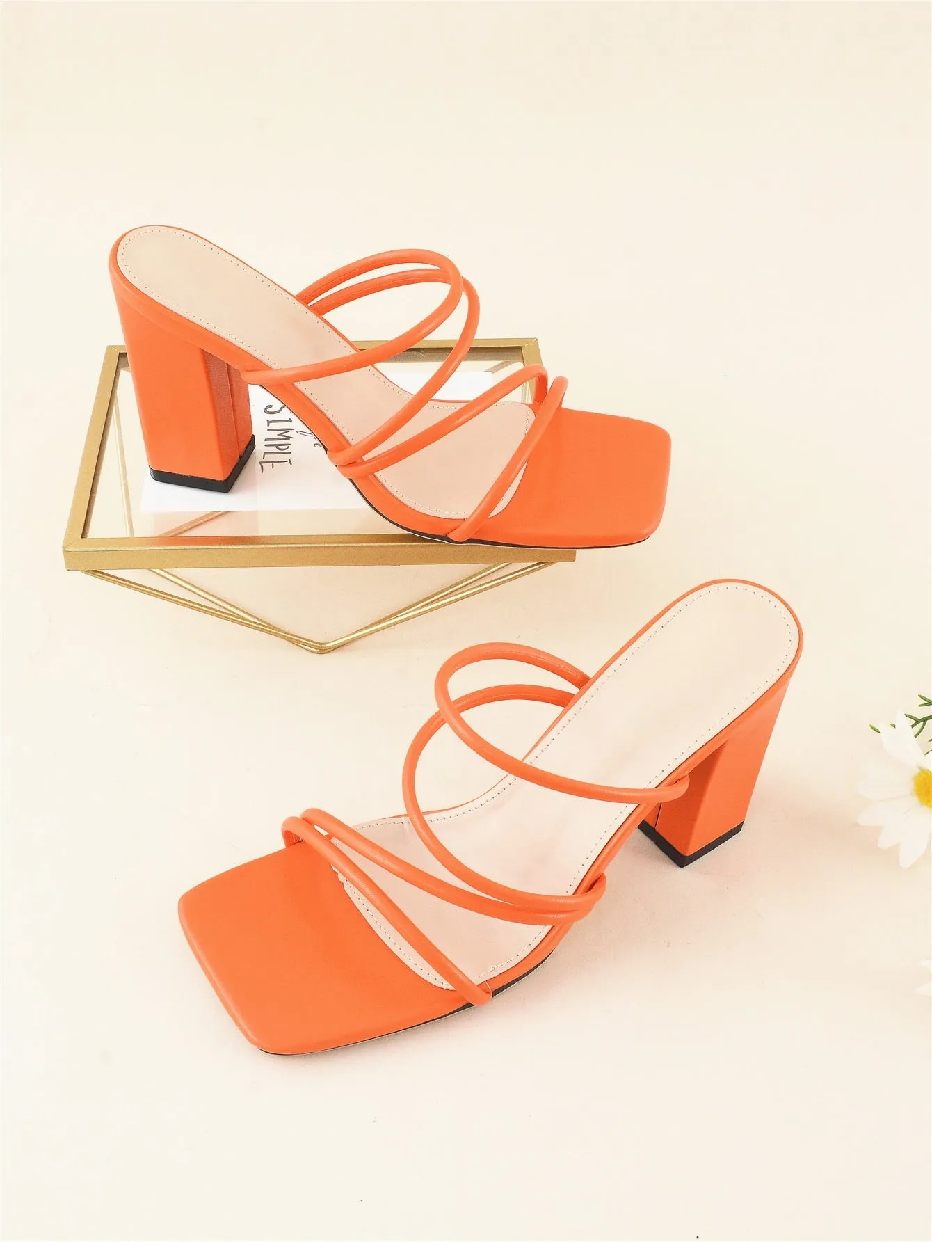 Thin Strap Chunky Heeled Mule Sandals