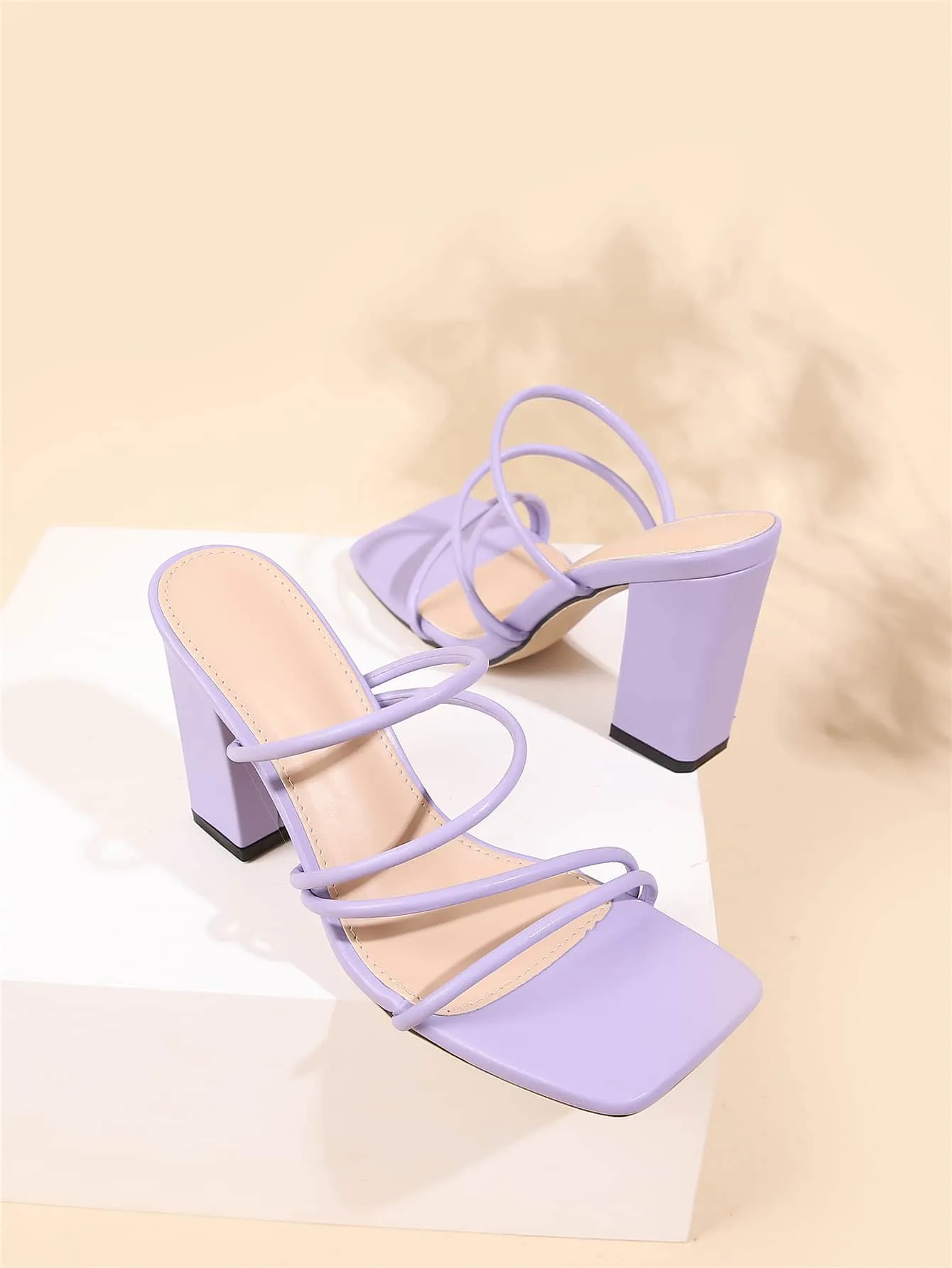 Thin Strap Chunky Heeled Mule Sandals