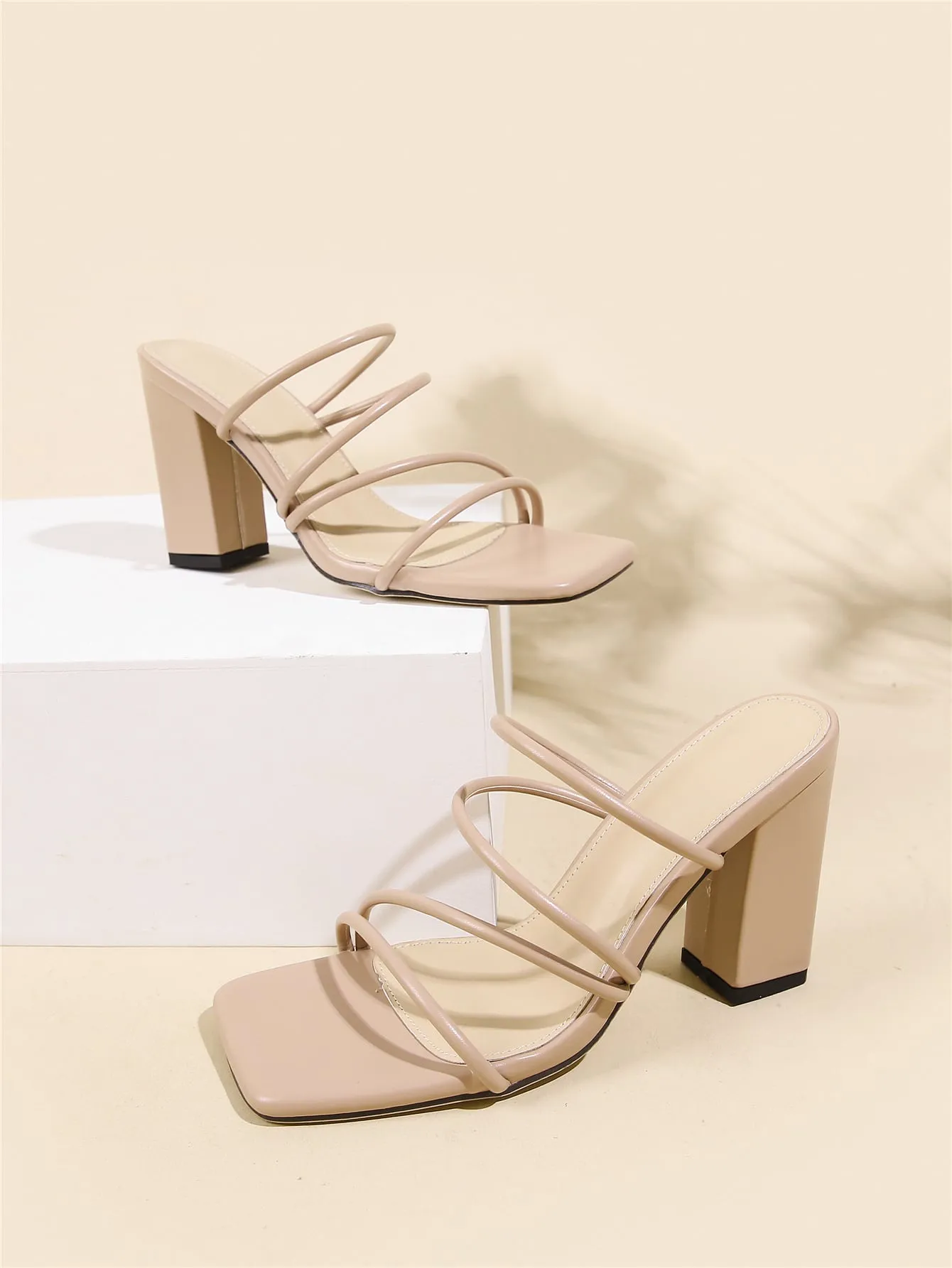 Thin Strap Chunky Heeled Mule Sandals