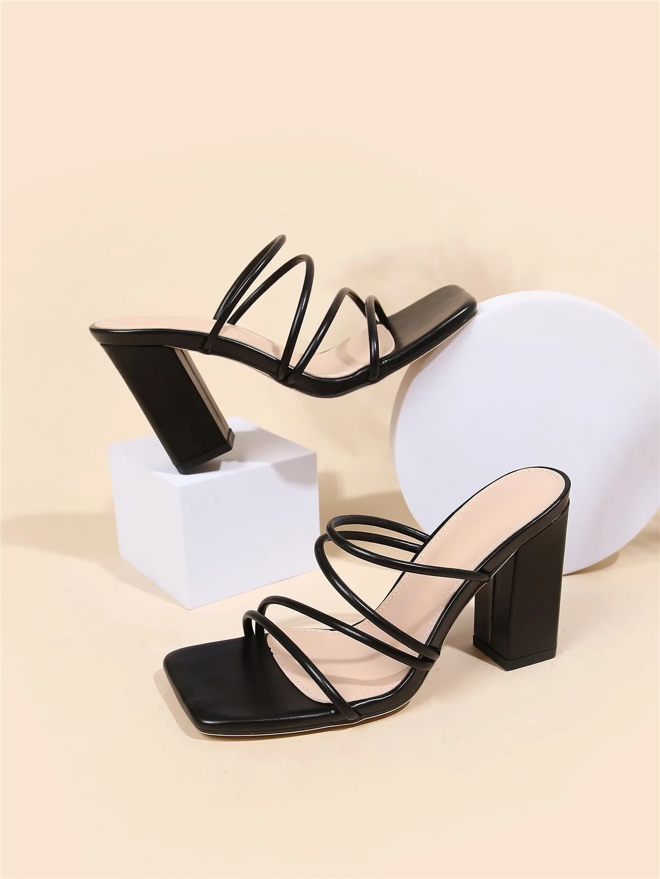 Thin Strap Chunky Heeled Mule Sandals