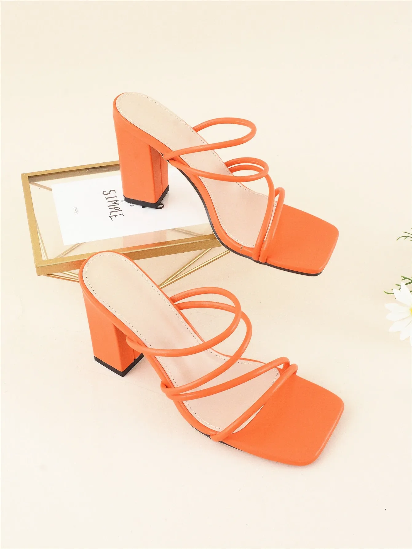 Thin Strap Chunky Heeled Mule Sandals