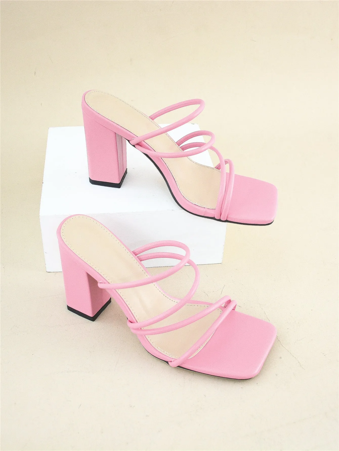 Thin Strap Chunky Heeled Mule Sandals