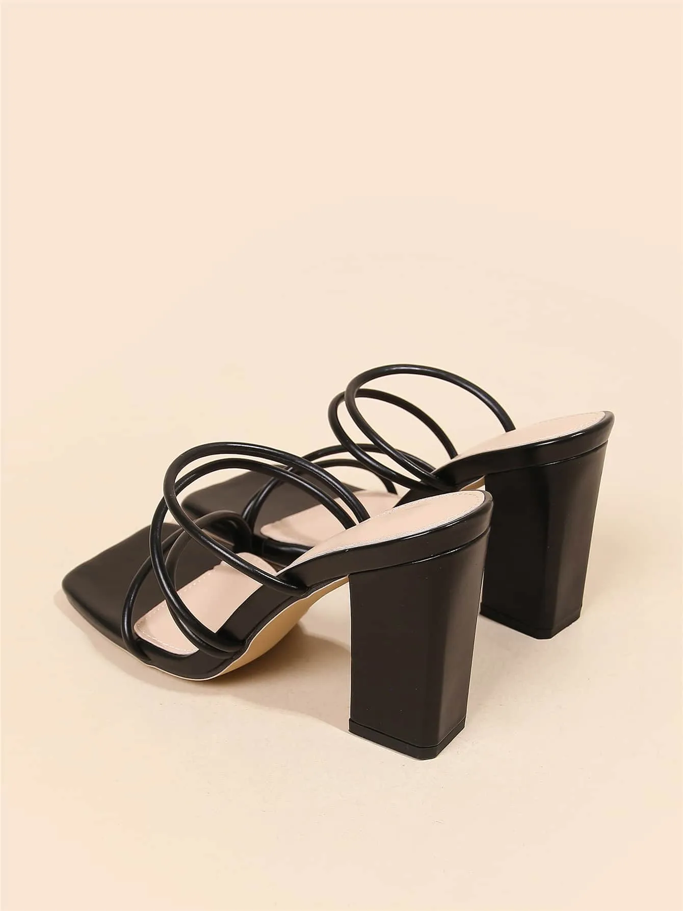 Thin Strap Chunky Heeled Mule Sandals