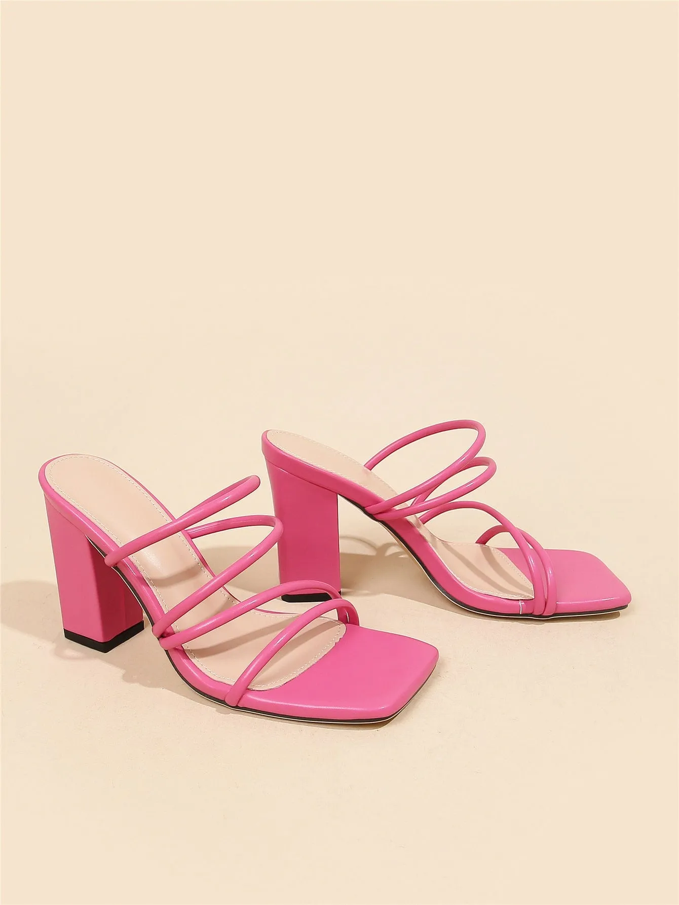 Thin Strap Chunky Heeled Mule Sandals