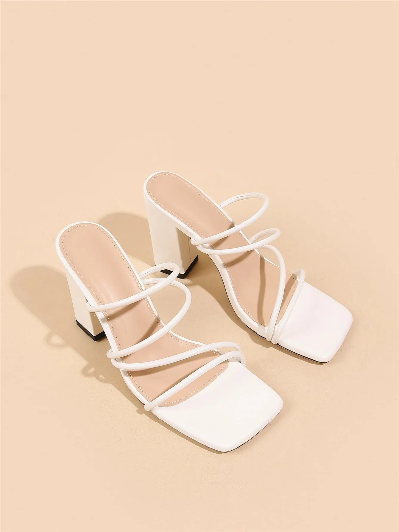 Thin Strap Chunky Heeled Mule Sandals