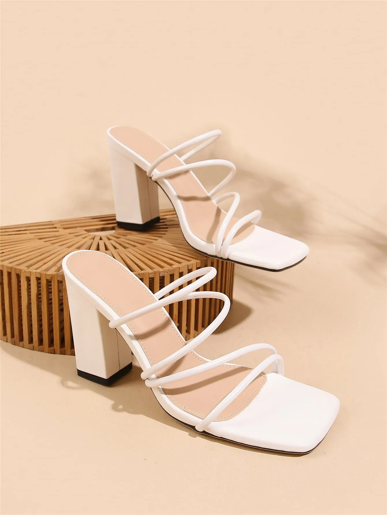 Thin Strap Chunky Heeled Mule Sandals