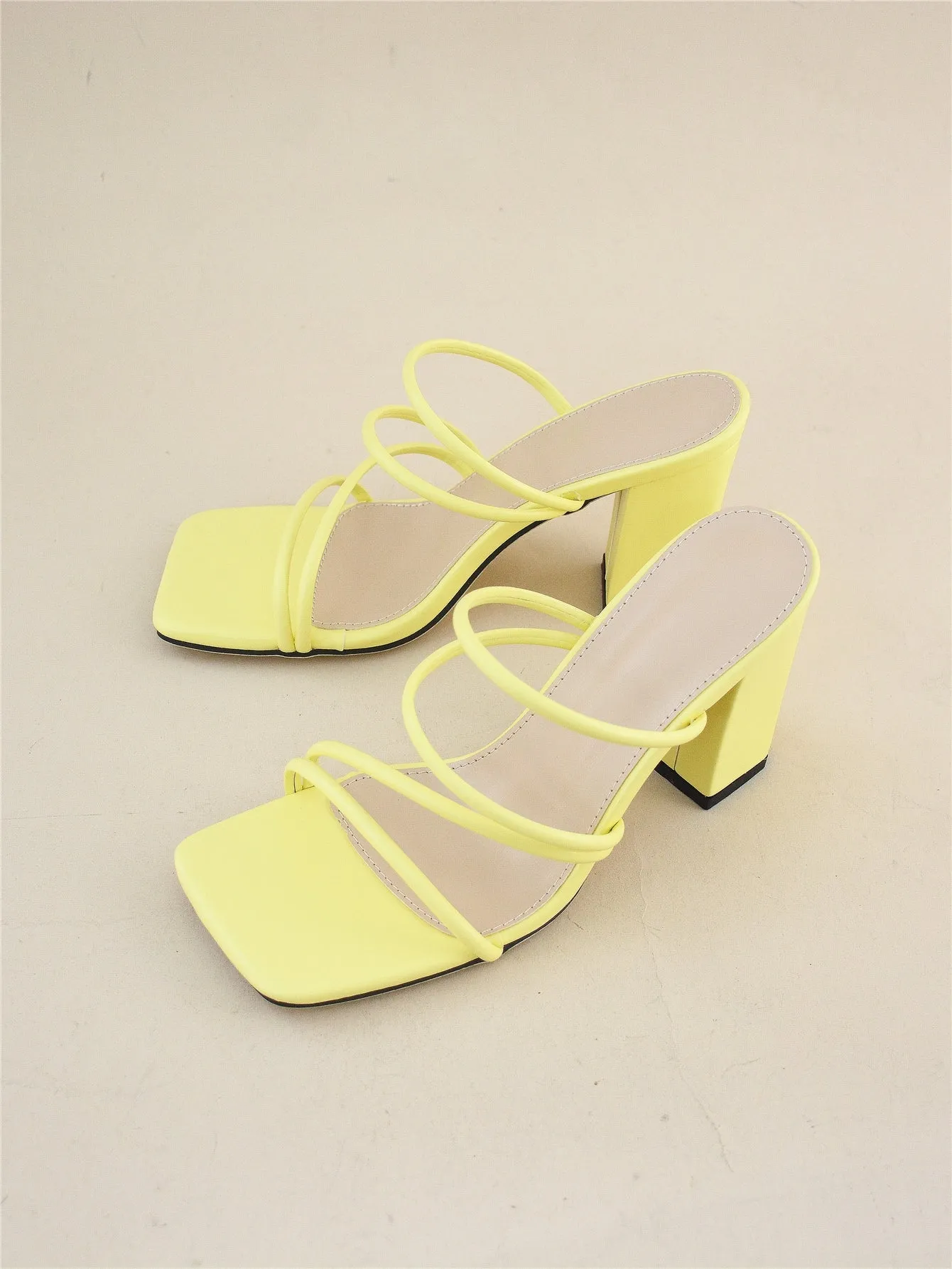 Thin Strap Chunky Heeled Mule Sandals