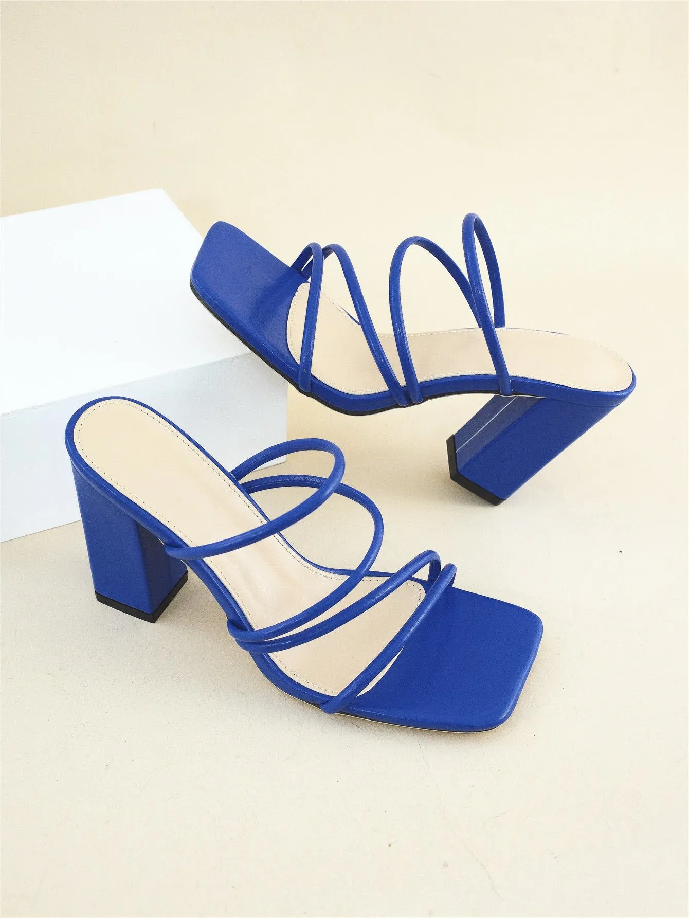 Thin Strap Chunky Heeled Mule Sandals