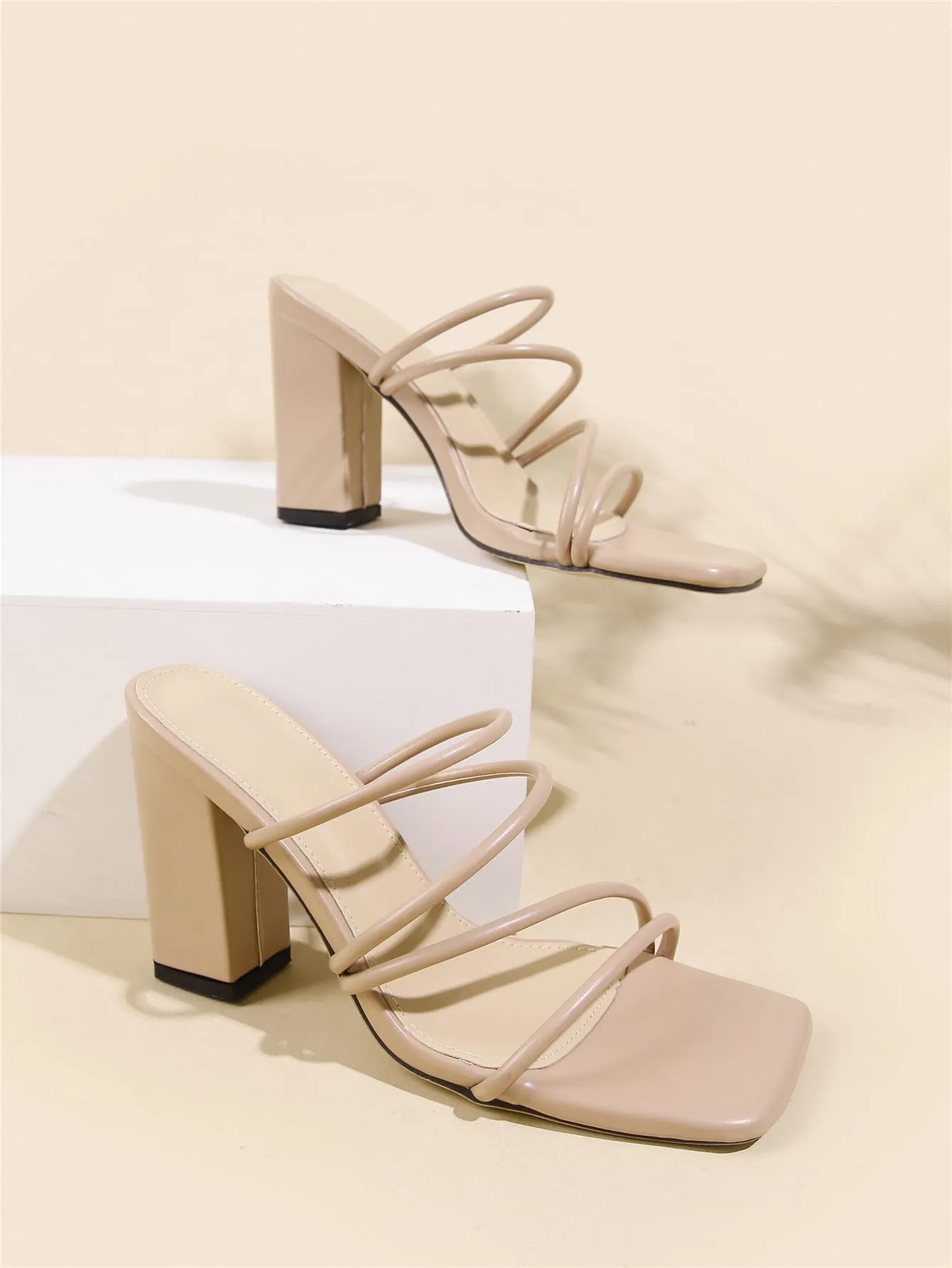 Thin Strap Chunky Heeled Mule Sandals