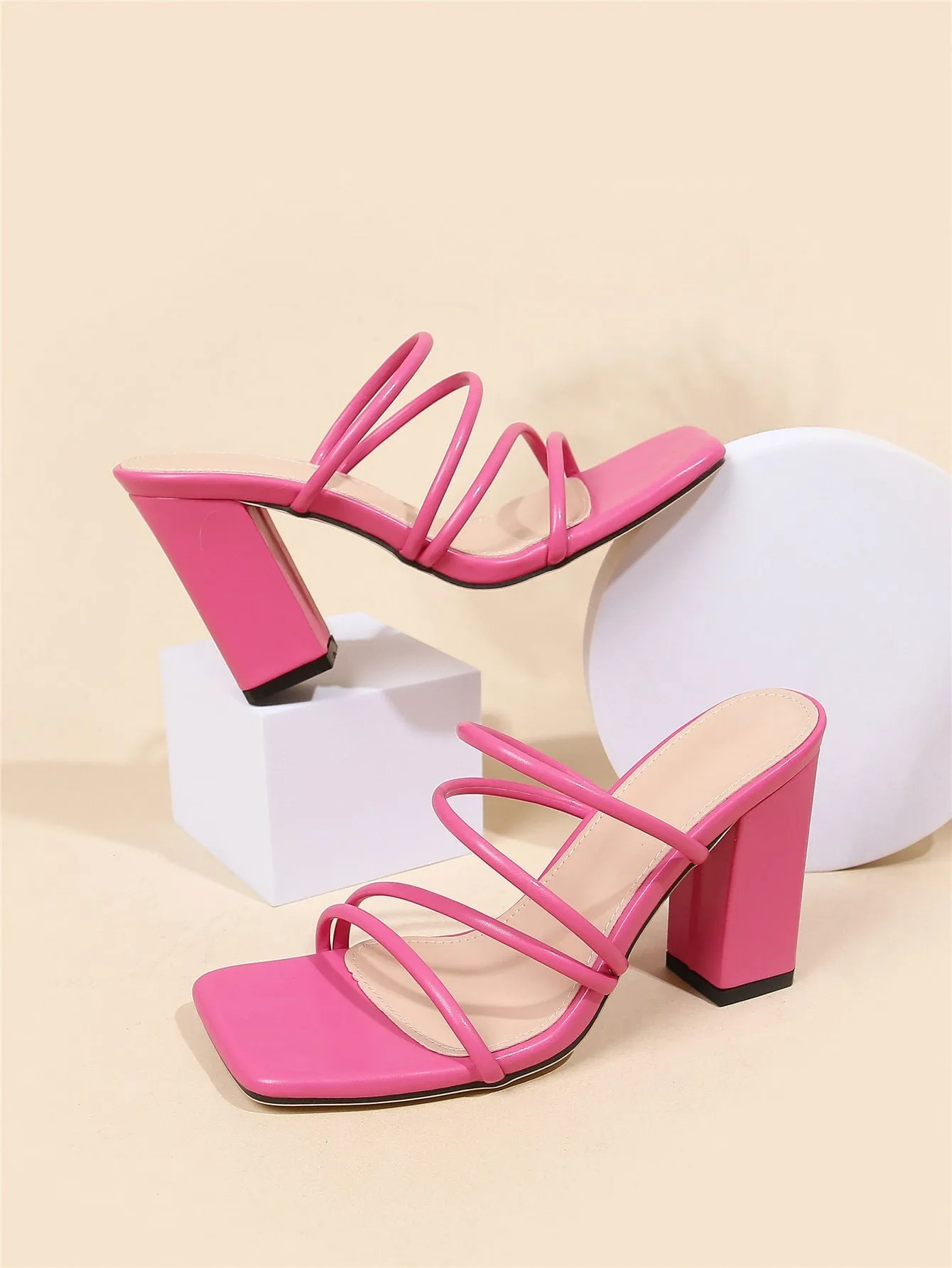 Thin Strap Chunky Heeled Mule Sandals