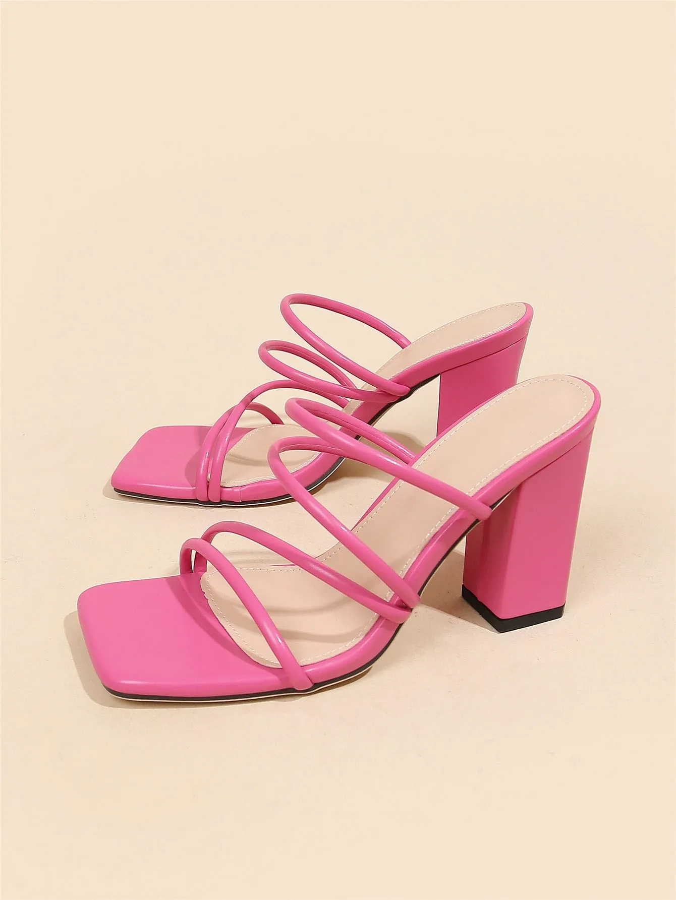 Thin Strap Chunky Heeled Mule Sandals