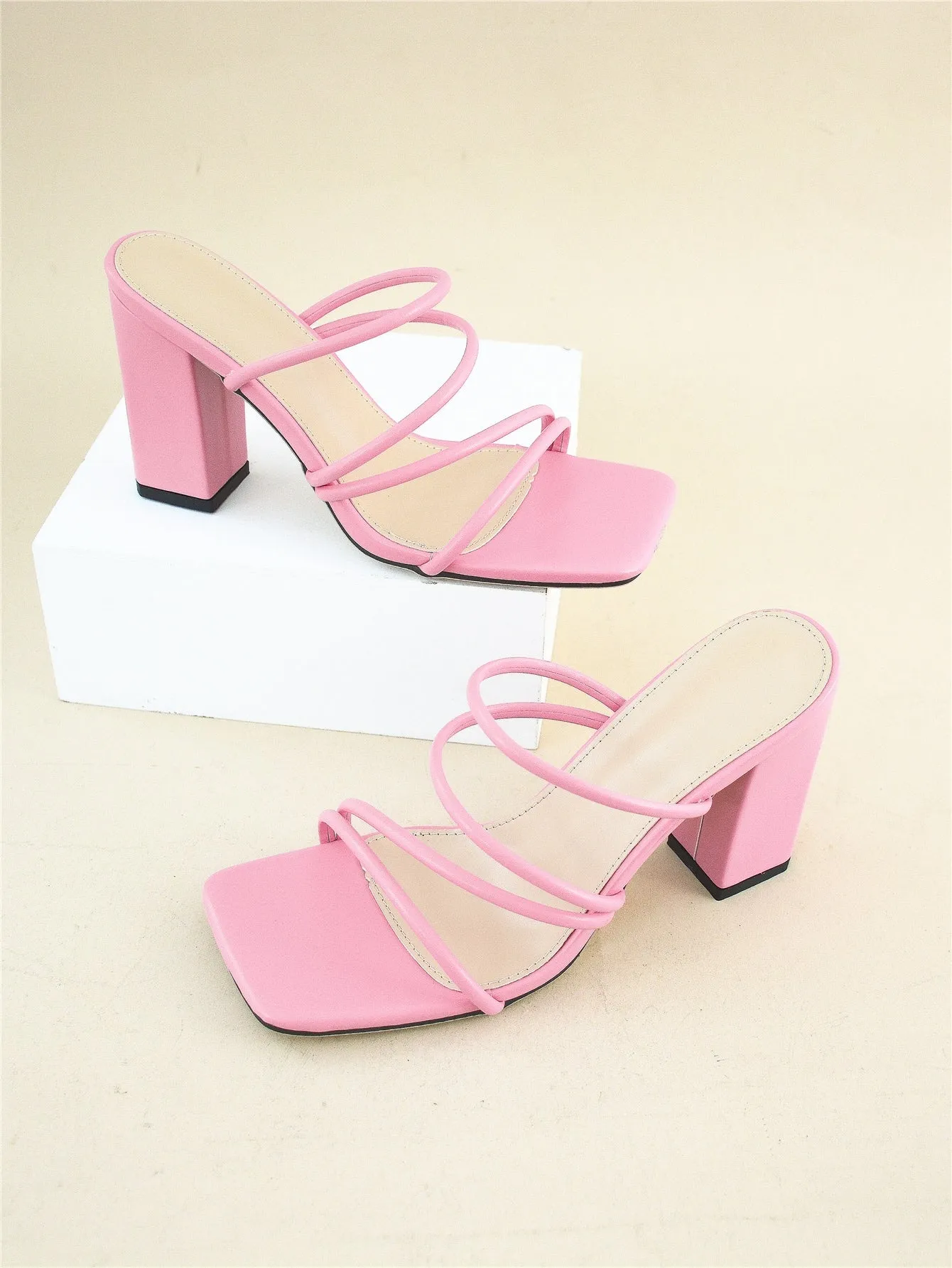 Thin Strap Chunky Heeled Mule Sandals