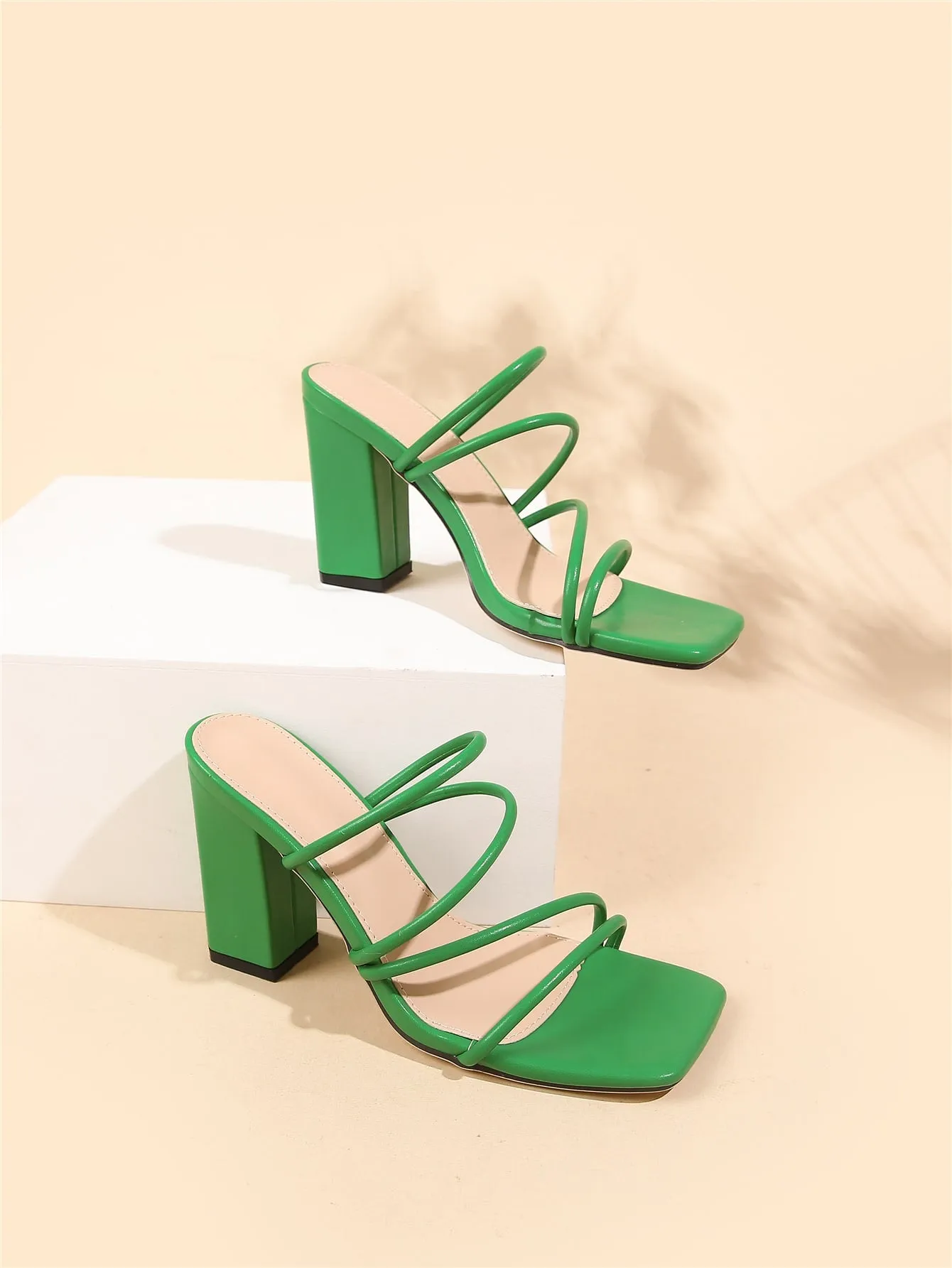 Thin Strap Chunky Heeled Mule Sandals