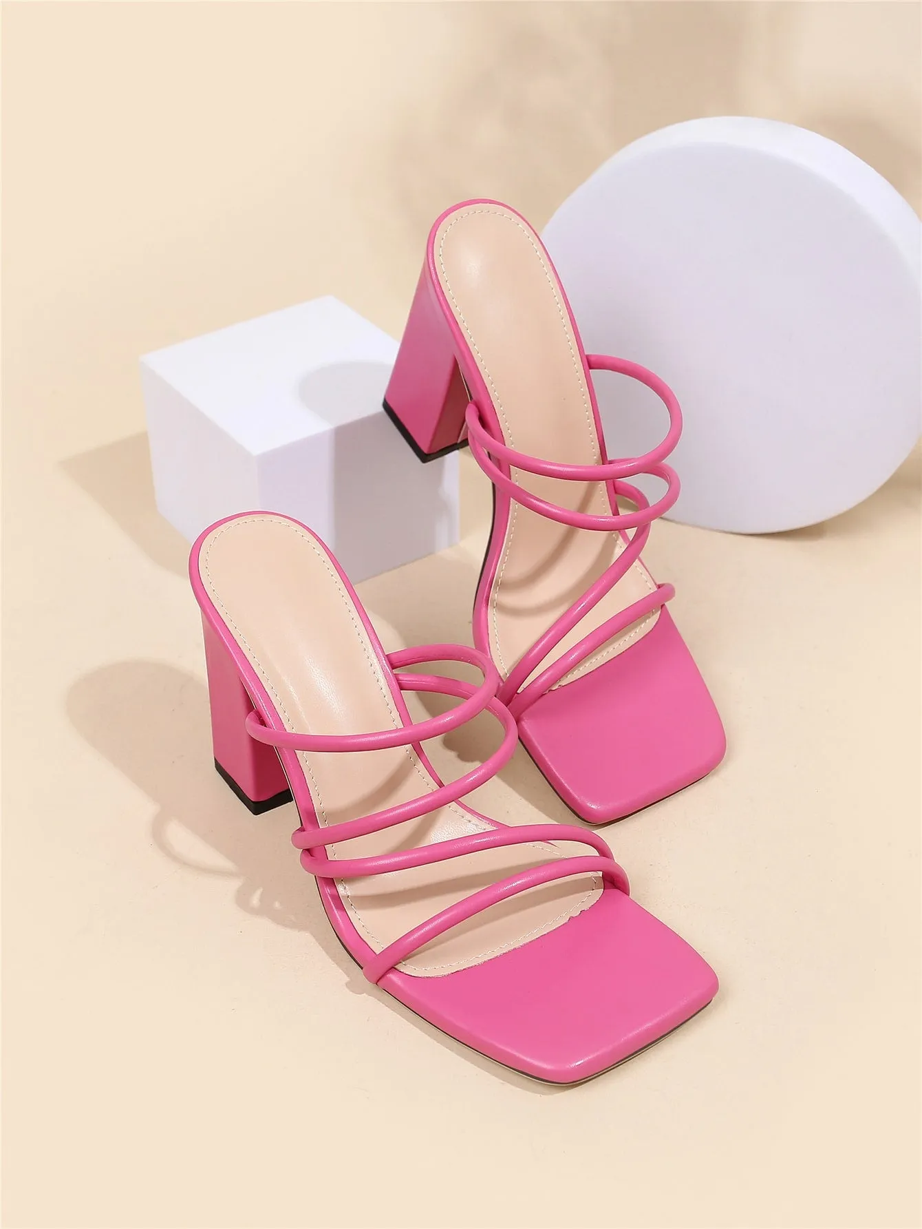 Thin Strap Chunky Heeled Mule Sandals