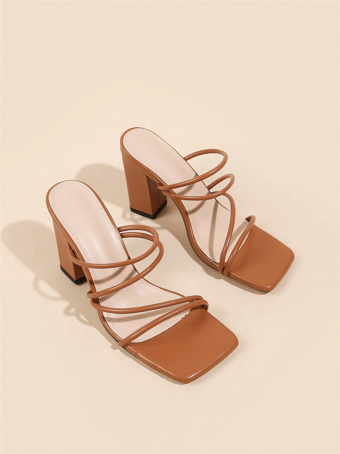 Thin Strap Chunky Heeled Mule Sandals