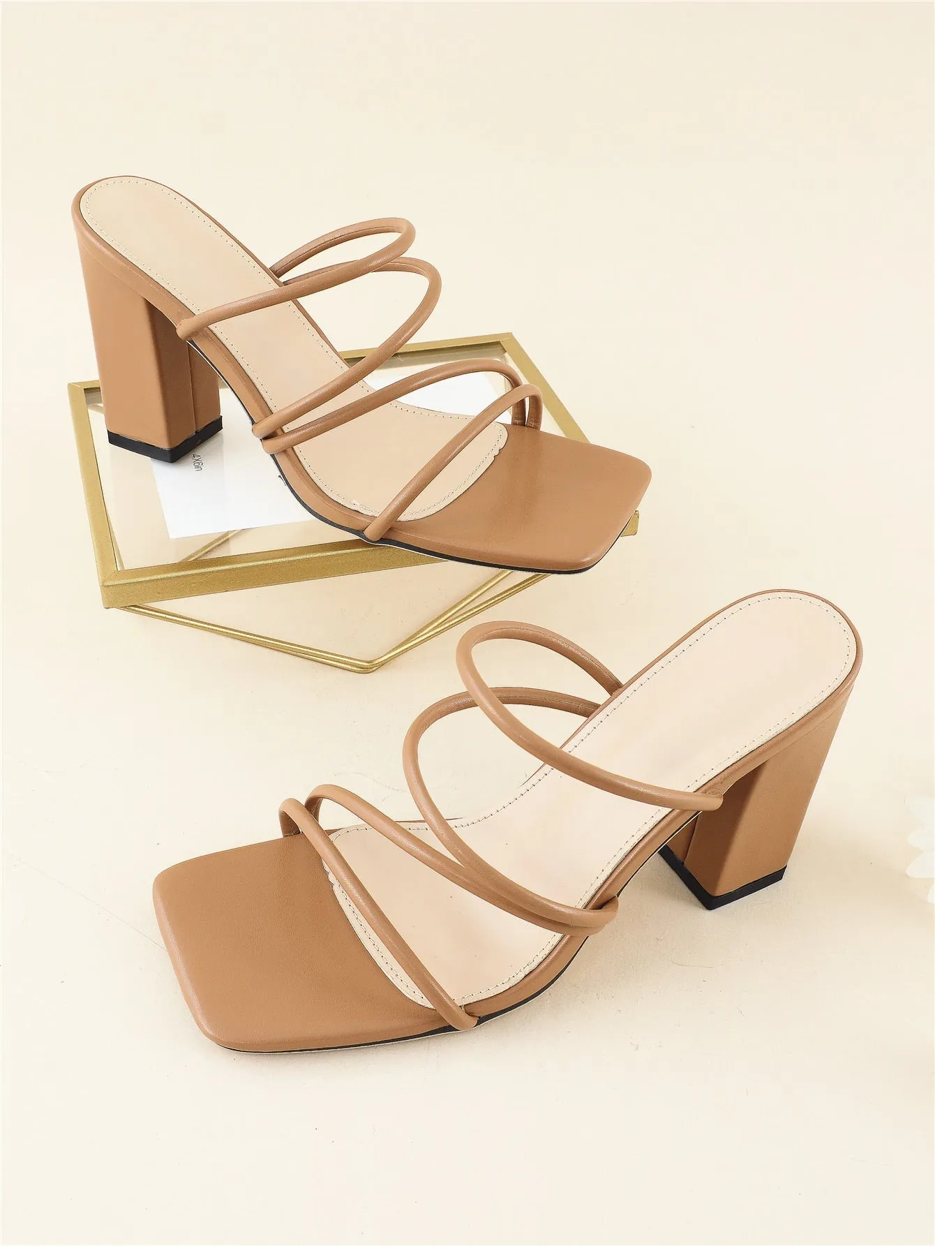 Thin Strap Chunky Heeled Mule Sandals