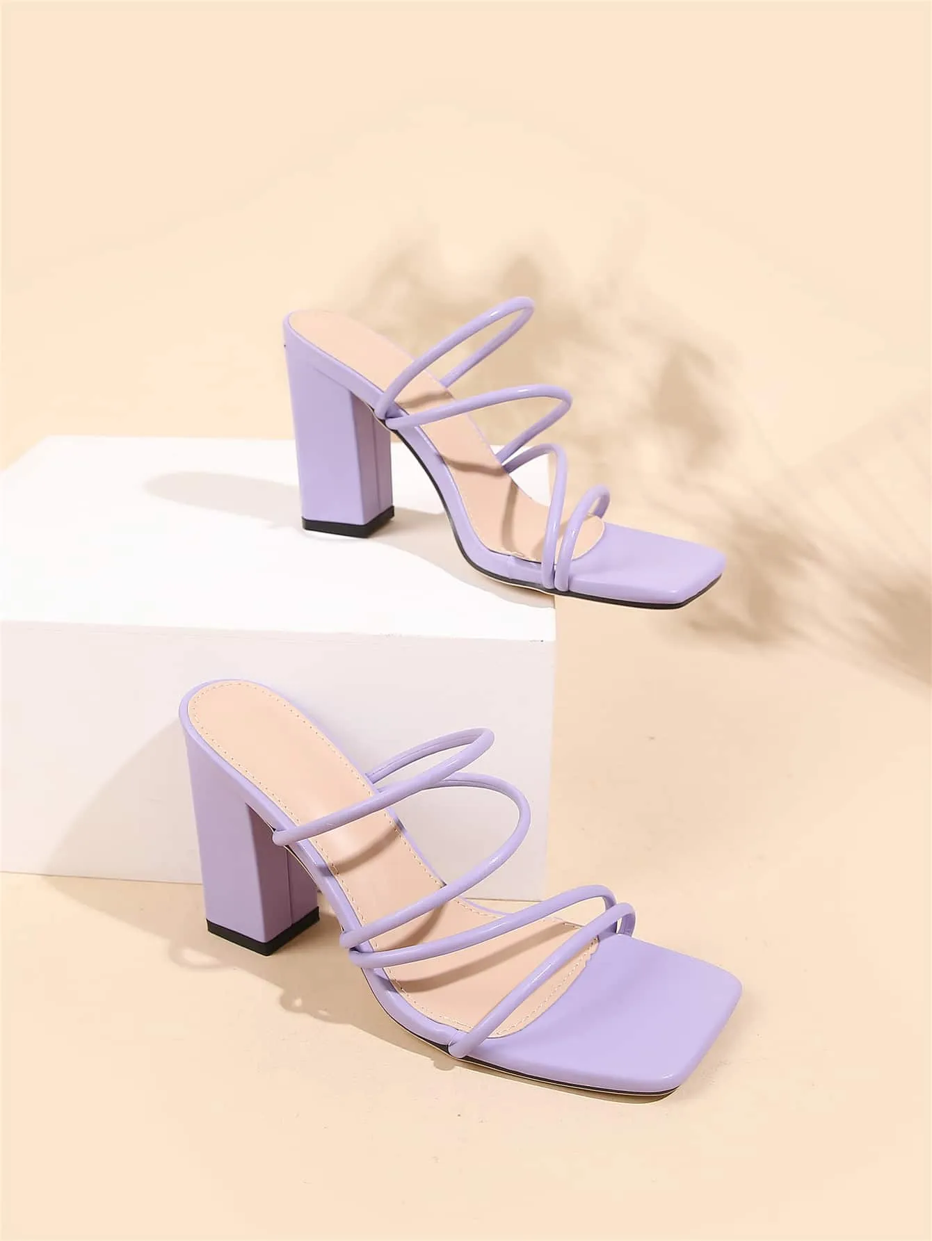 Thin Strap Chunky Heeled Mule Sandals