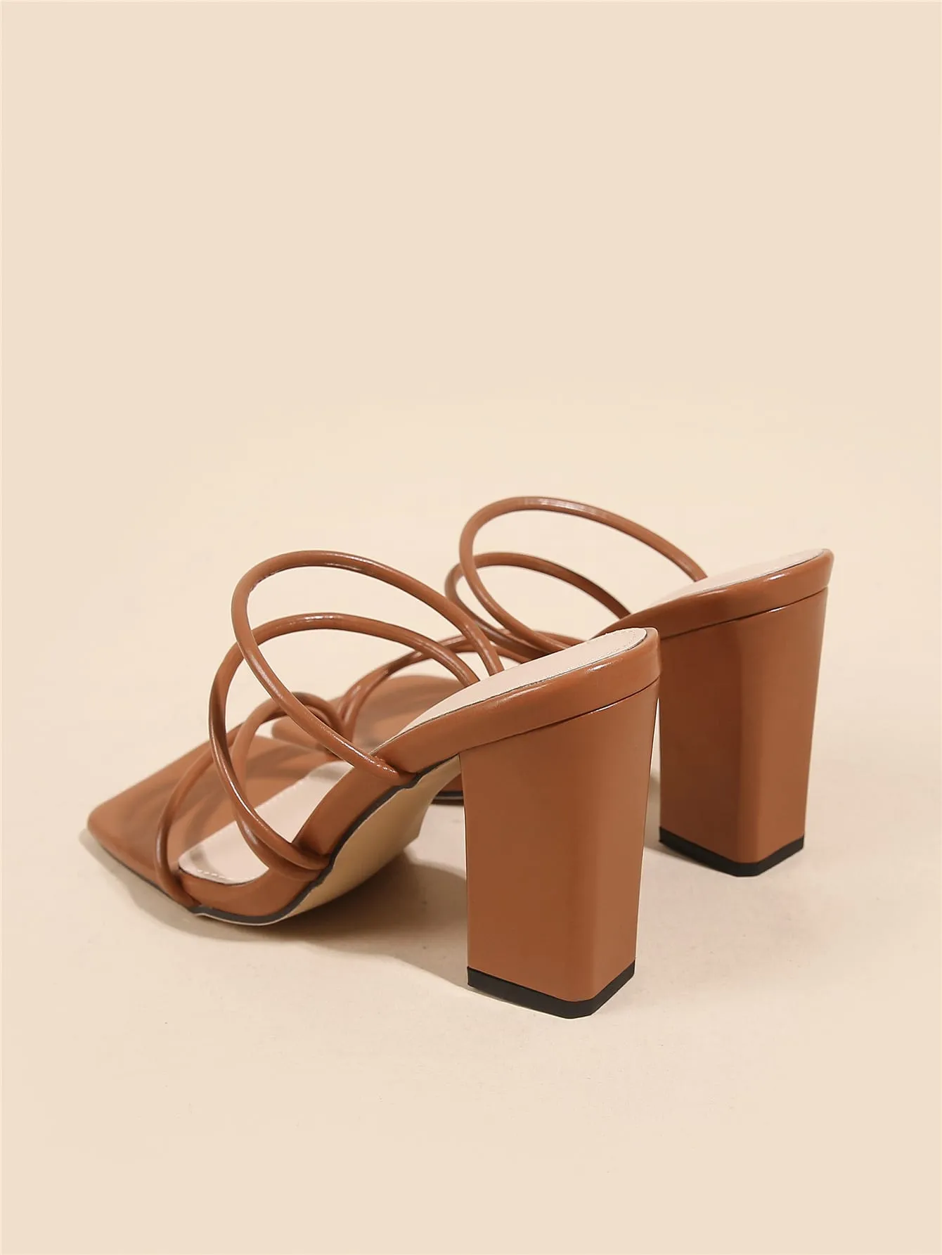 Thin Strap Chunky Heeled Mule Sandals