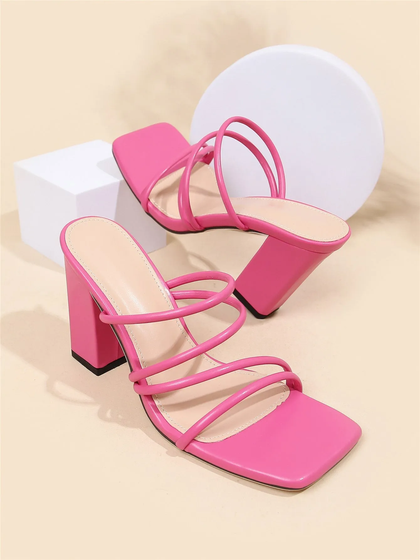 Thin Strap Chunky Heeled Mule Sandals