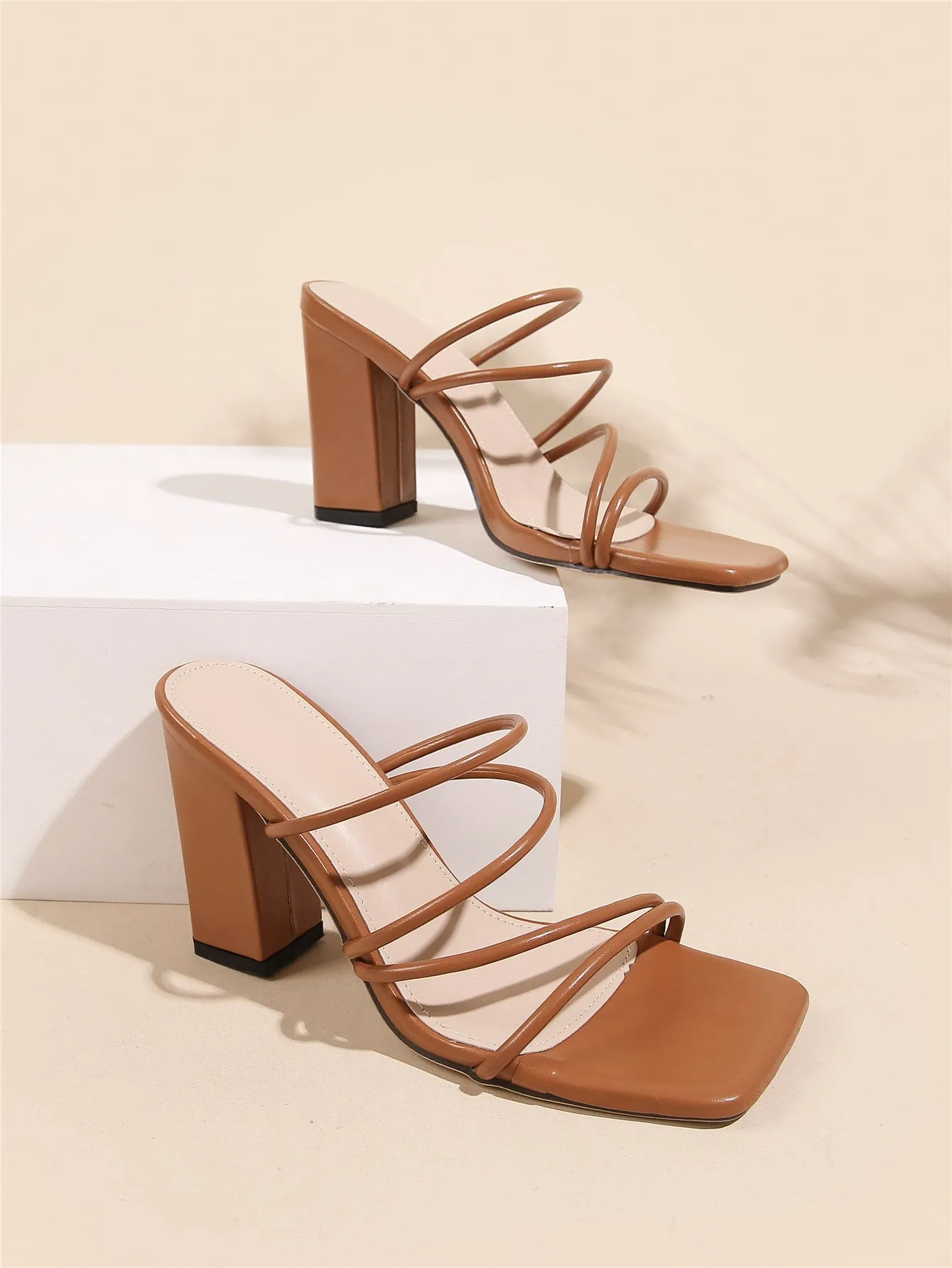 Thin Strap Chunky Heeled Mule Sandals