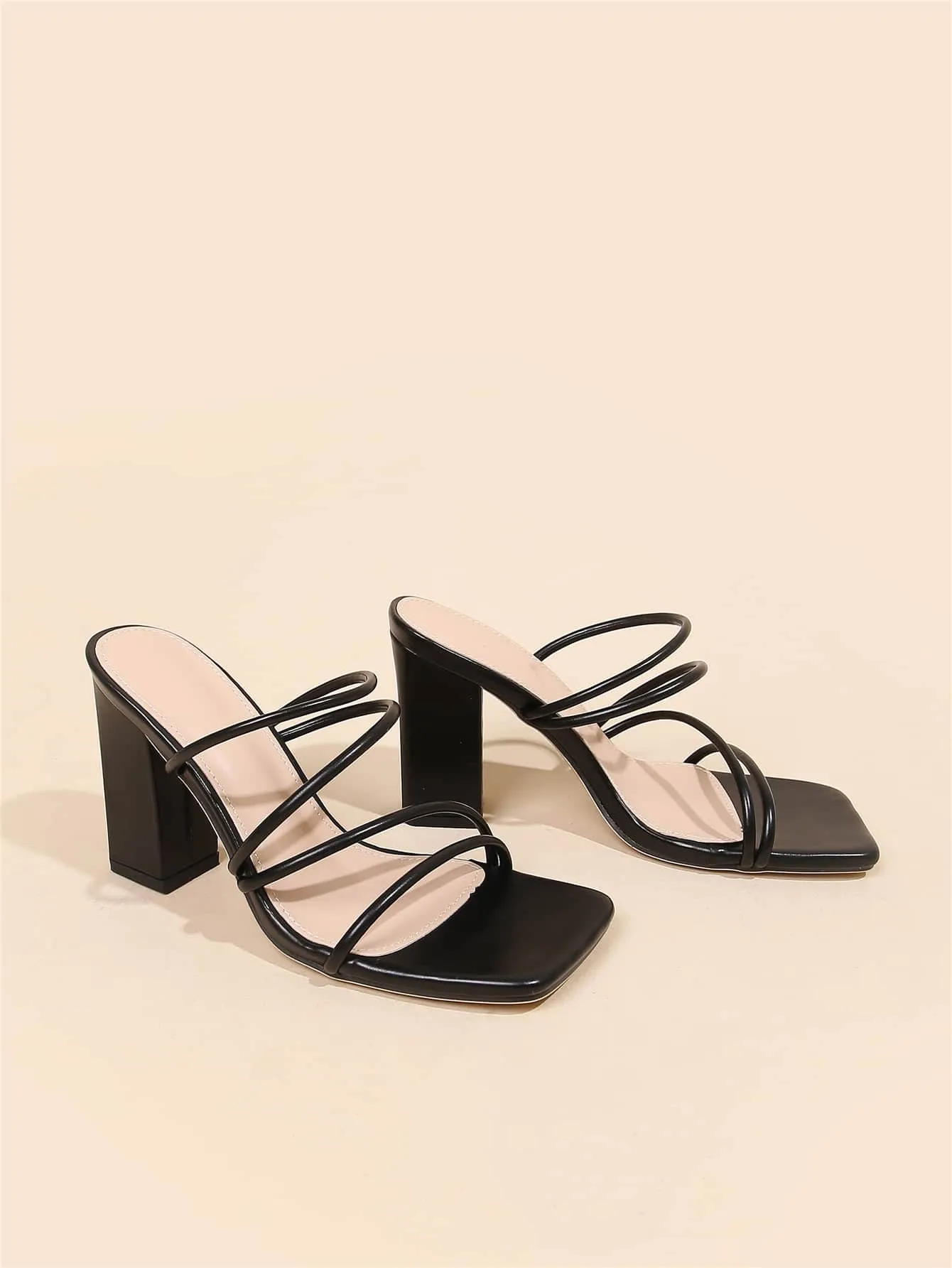 Thin Strap Chunky Heeled Mule Sandals