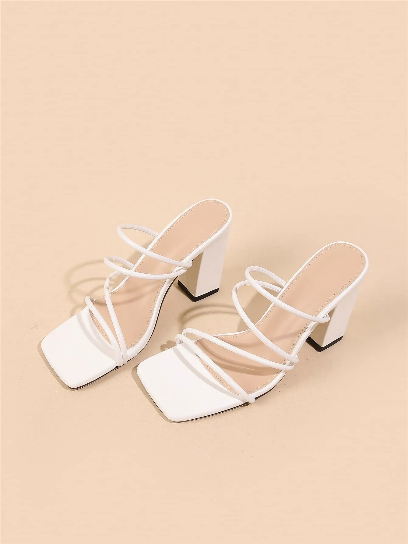 Thin Strap Chunky Heeled Mule Sandals