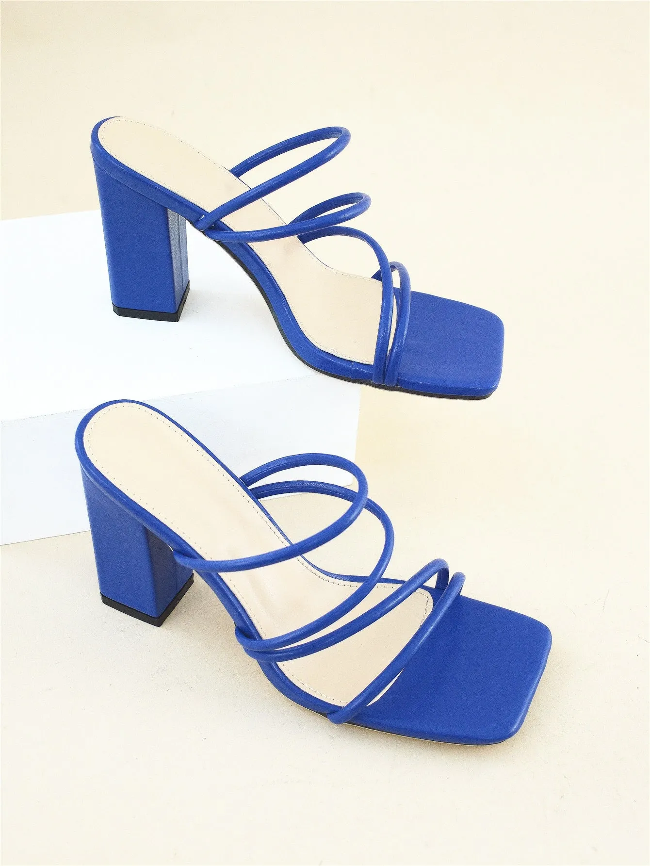 Thin Strap Chunky Heeled Mule Sandals