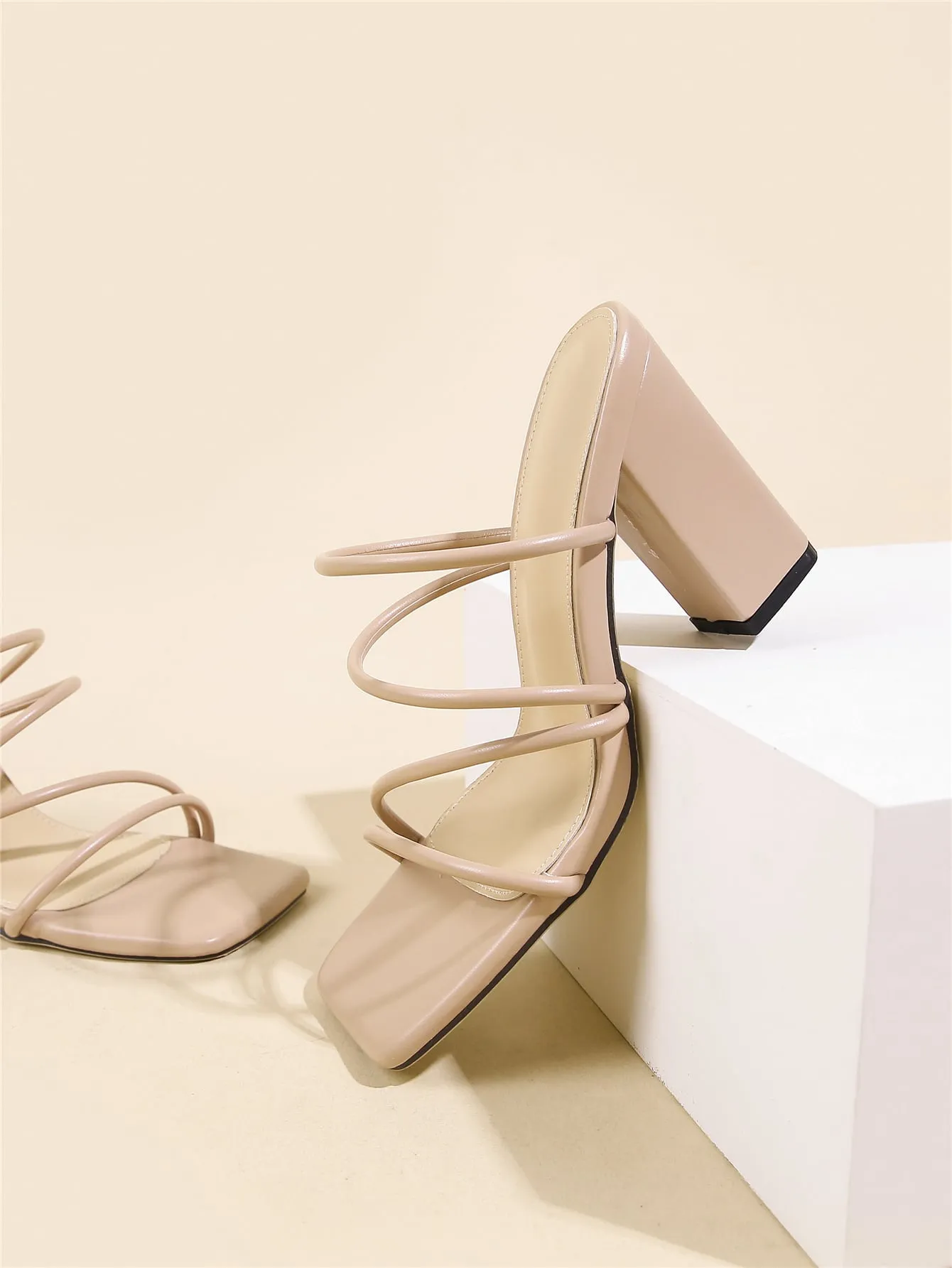 Thin Strap Chunky Heeled Mule Sandals