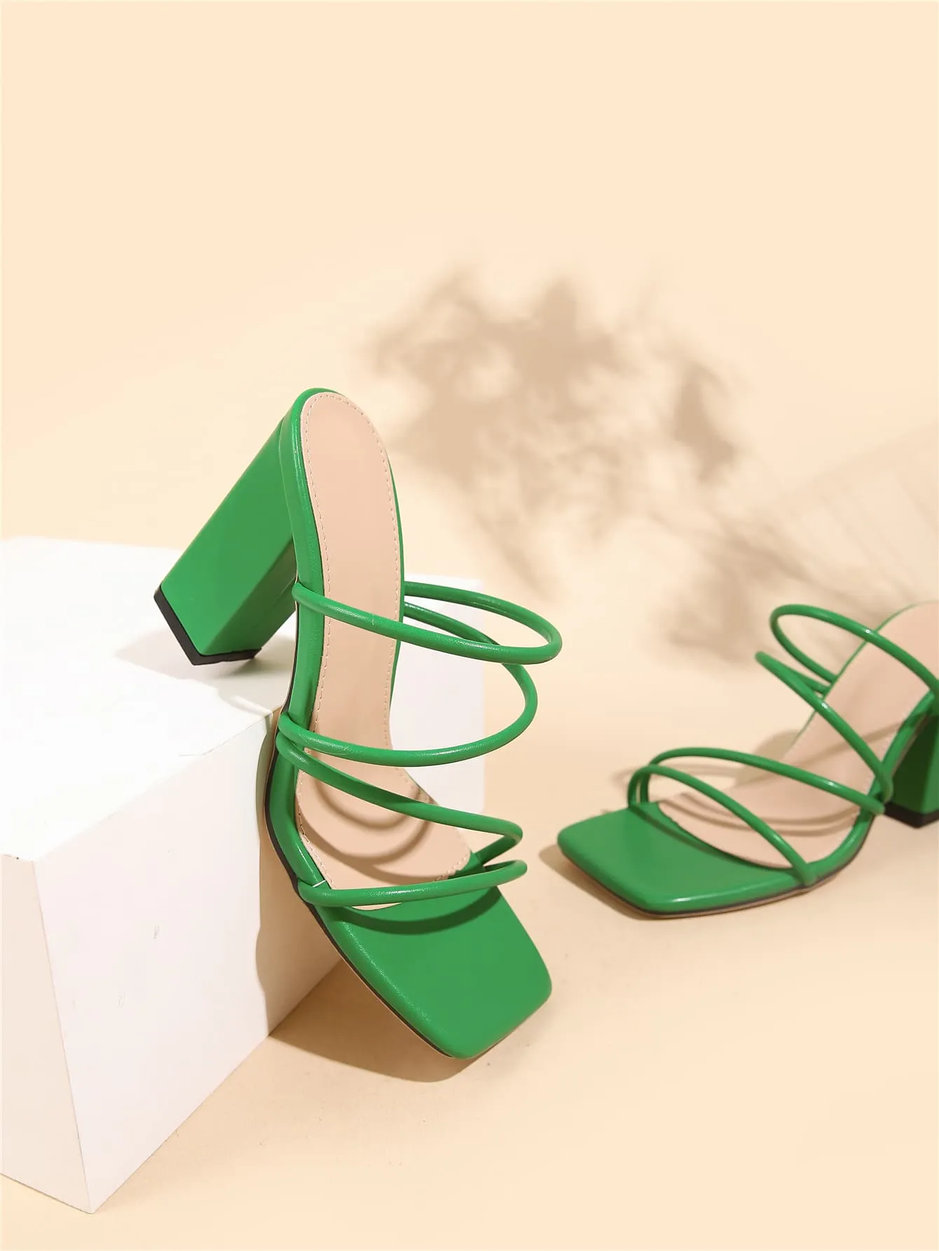 Thin Strap Chunky Heeled Mule Sandals