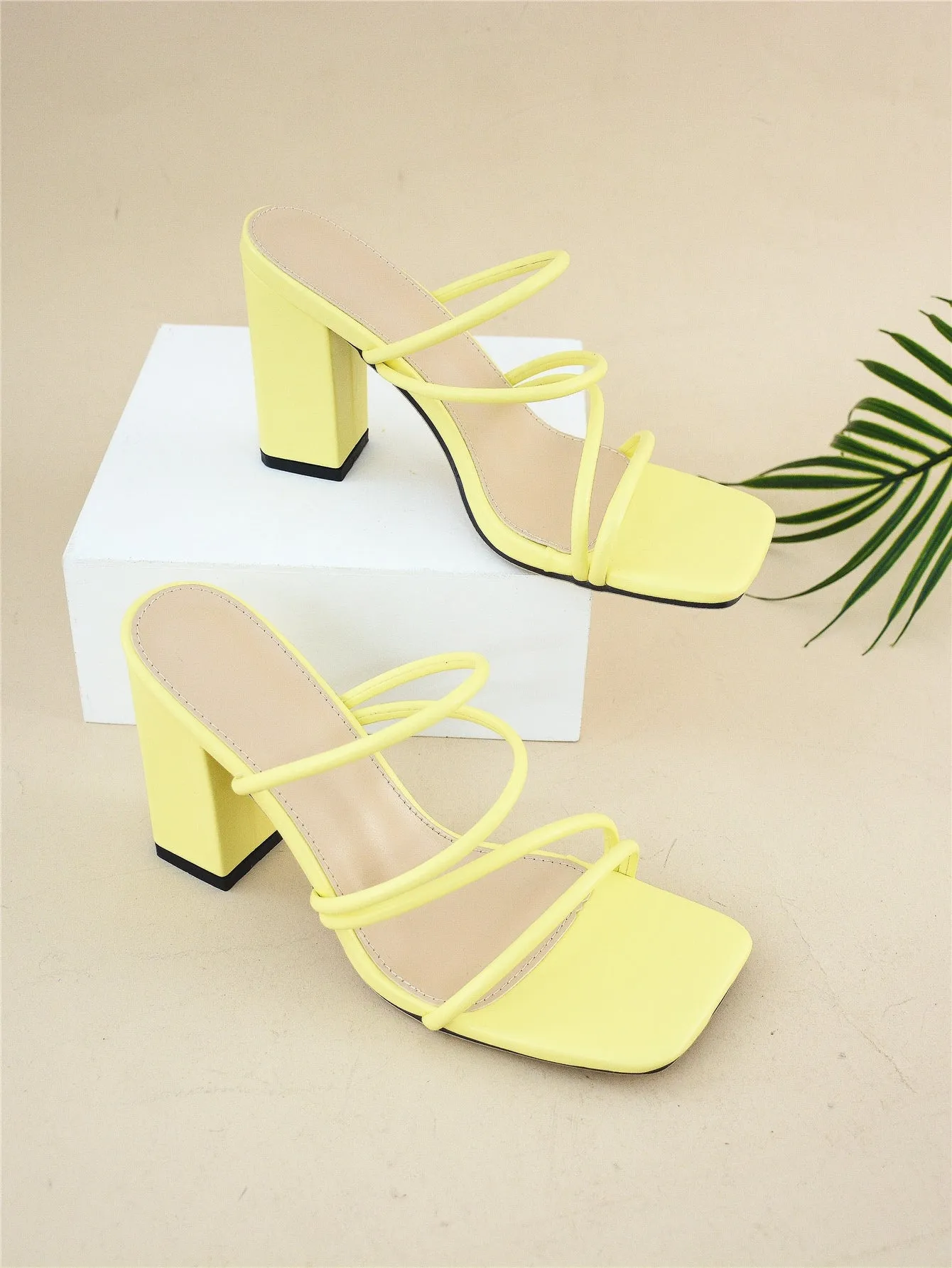 Thin Strap Chunky Heeled Mule Sandals