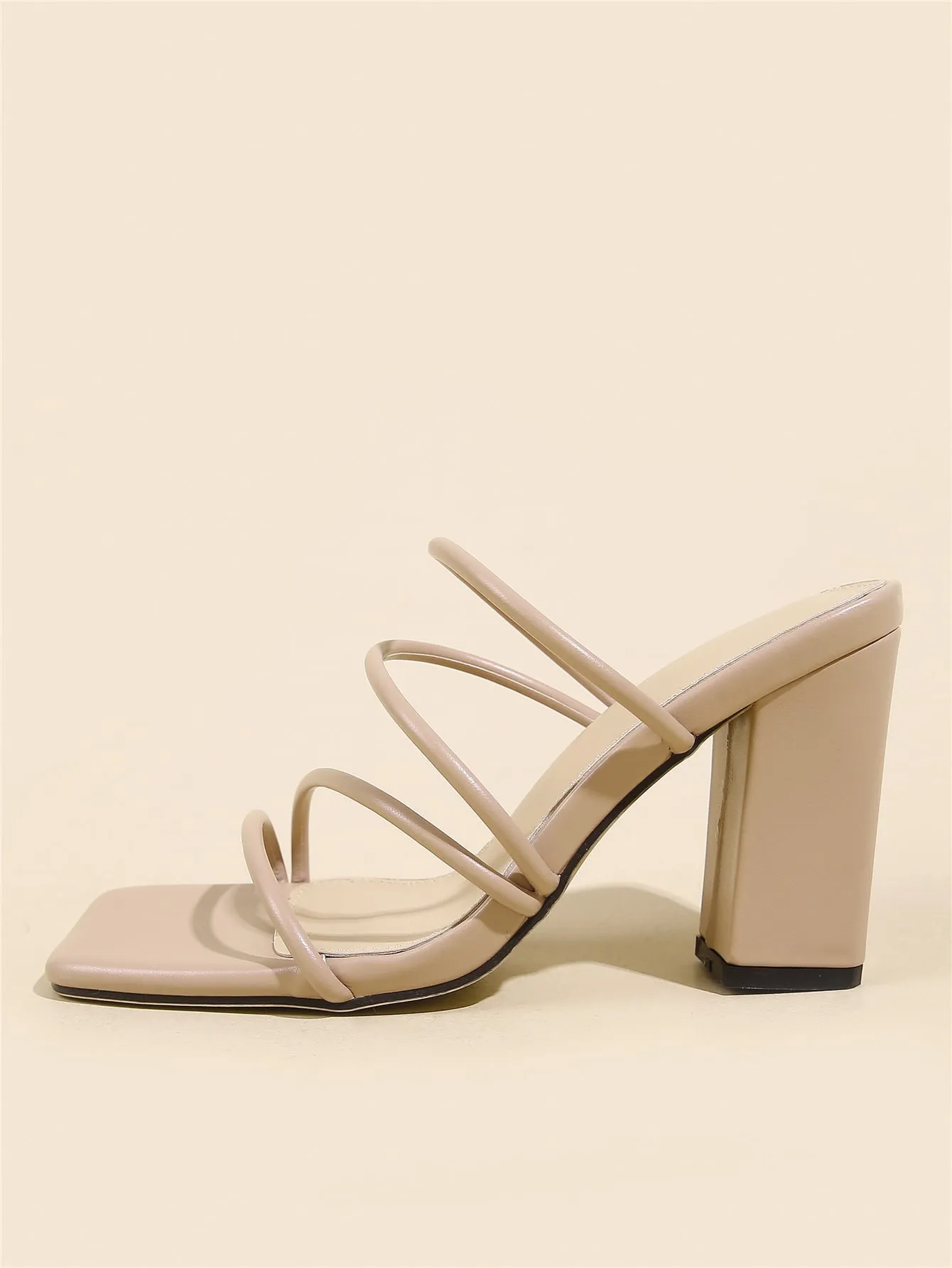 Thin Strap Chunky Heeled Mule Sandals